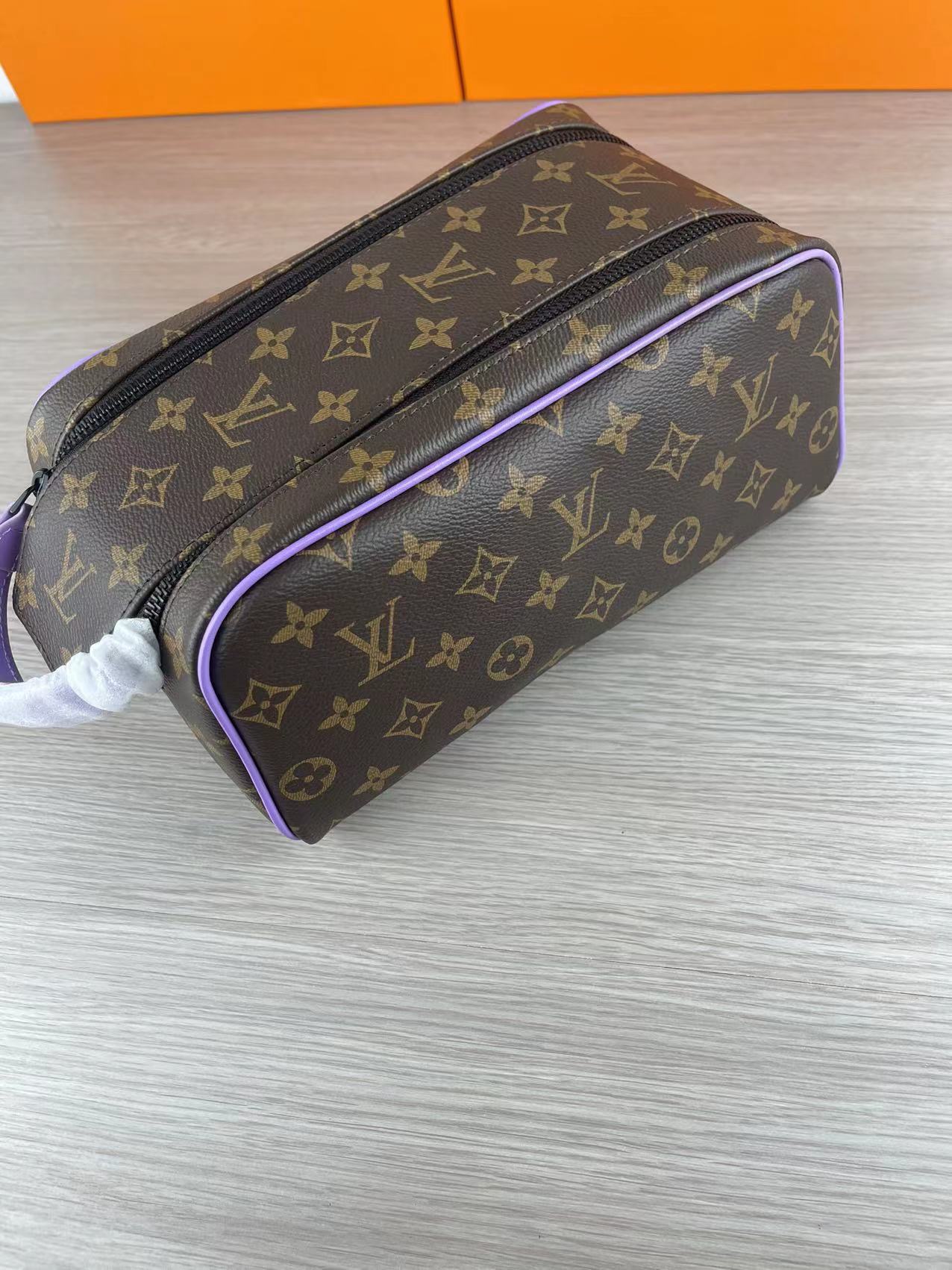 Purple Leather Wash Bag Top View