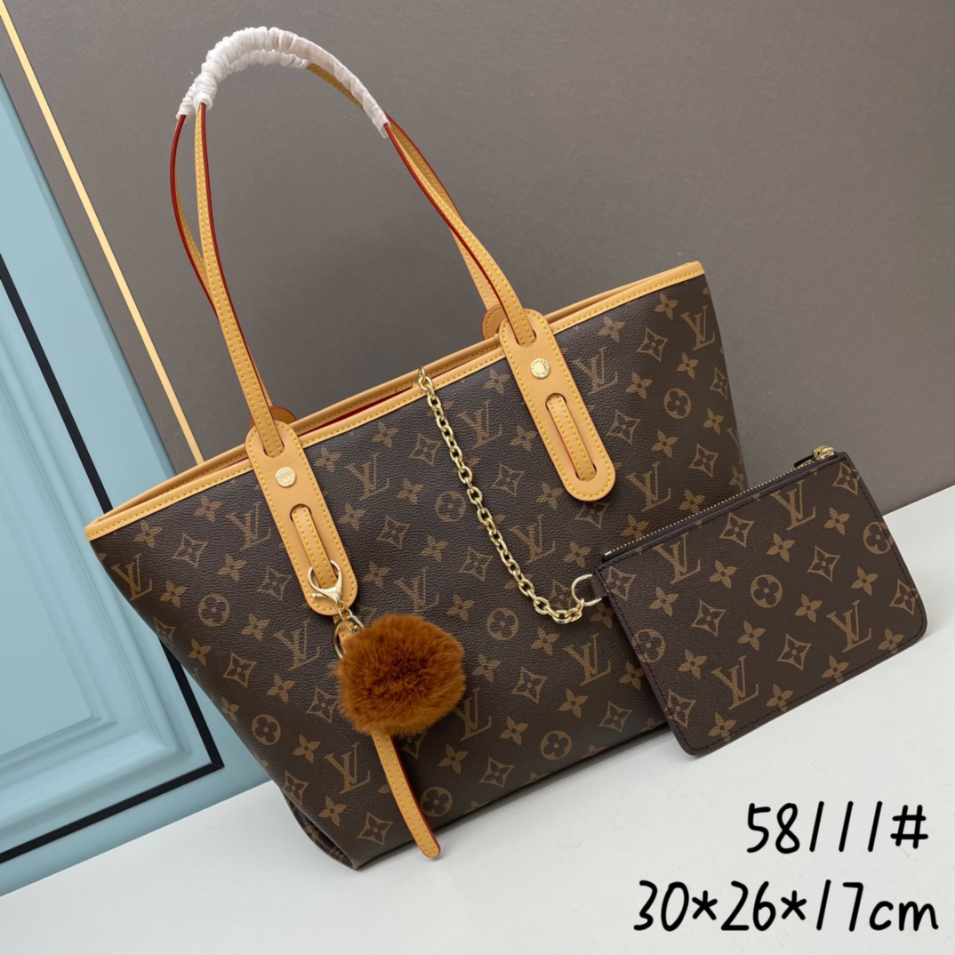 Louis Vuitton LV Neverfull Handbags Tote Bags Cowhide Vintage