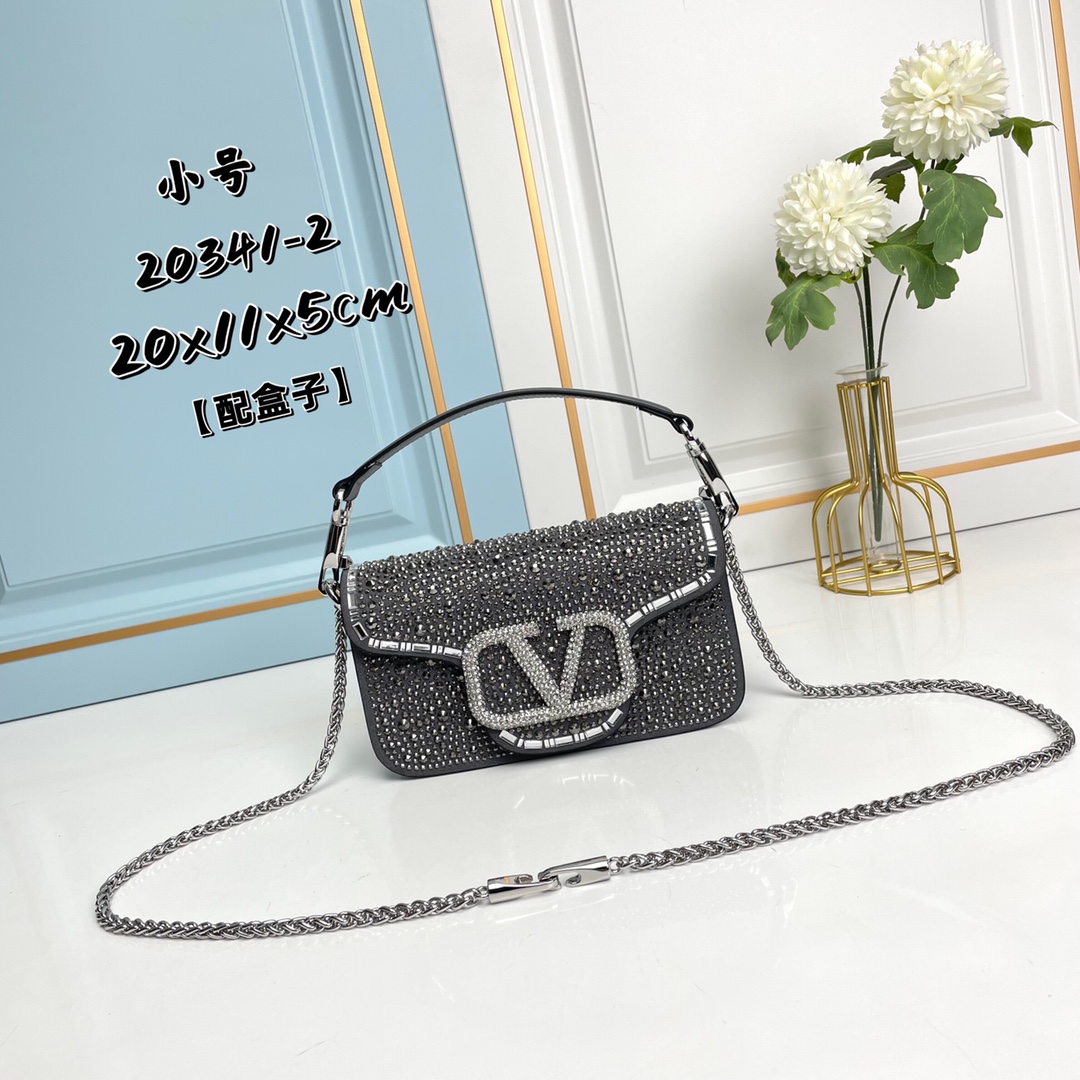 新品 【配盒】MINI LOCÒ仿水晶装饰手袋-VLogo Signature施华洛世奇®仿水晶装饰-配