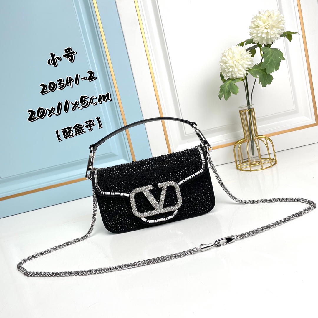 新品 【配盒】MINI LOCÒ仿水晶装饰手袋-VLogo Signature施华洛世奇®仿水晶装饰-配