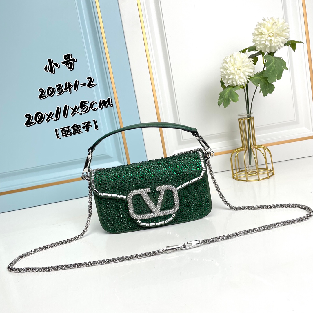 新品 【配盒】MINI LOCÒ仿水晶装饰手袋-VLogo Signature施华洛世奇®仿水晶装饰-配