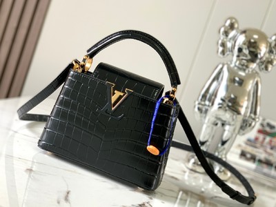 The Online Shopping Louis Vuitton LV Capucines Bags Handbags Black Gold Hardware Sheepskin Mini N93429