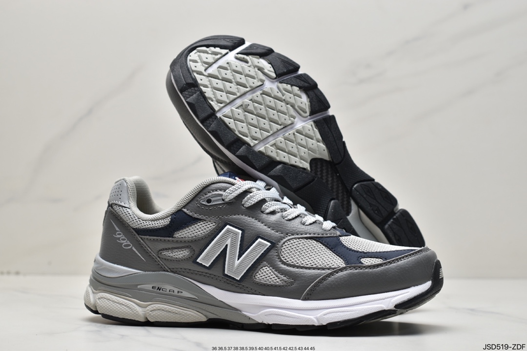 New Balance 990 v3 shoe body frame with leather material covering M990GJ3