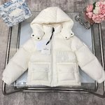 Moncler Clothing Down Jacket White Embroidery Kids Unisex Knitting Nylon Goose Down Hooded Top