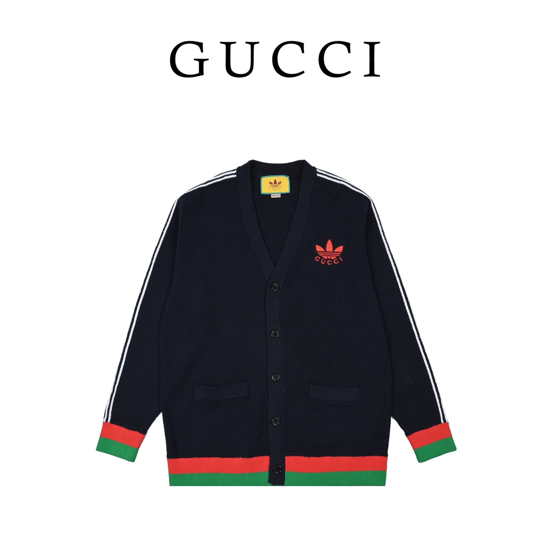 300 Gucci & Adidas 22Fw 联名三叶草织带开衫