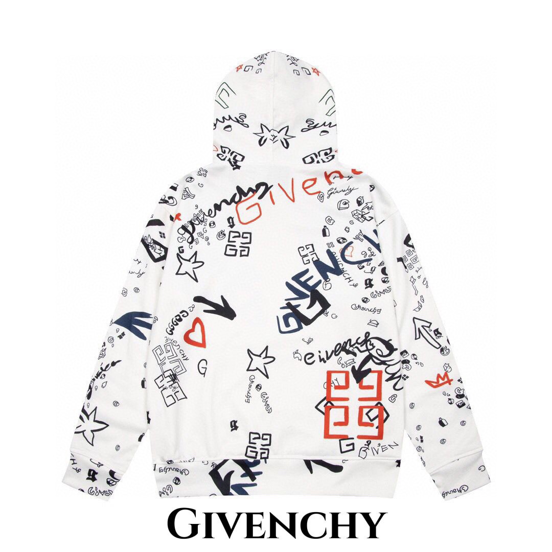 300 纪梵希/Givenchy 秋冬新款满身涂鸦图案印花连帽卫衣休闲百搭男女连帽衫