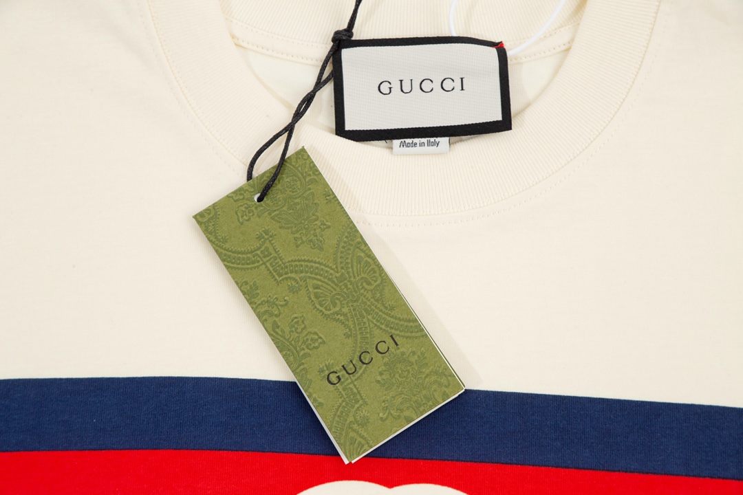 170 Gucci/古驰限定款互扣式双G条纹印花短袖T恤Tee