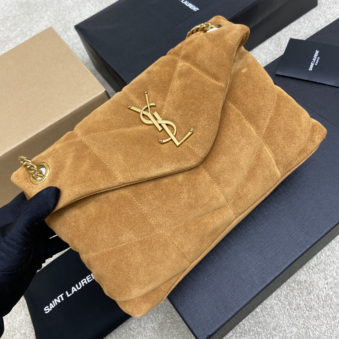 Saint Laurent 棕色磨砂皮/金色五金