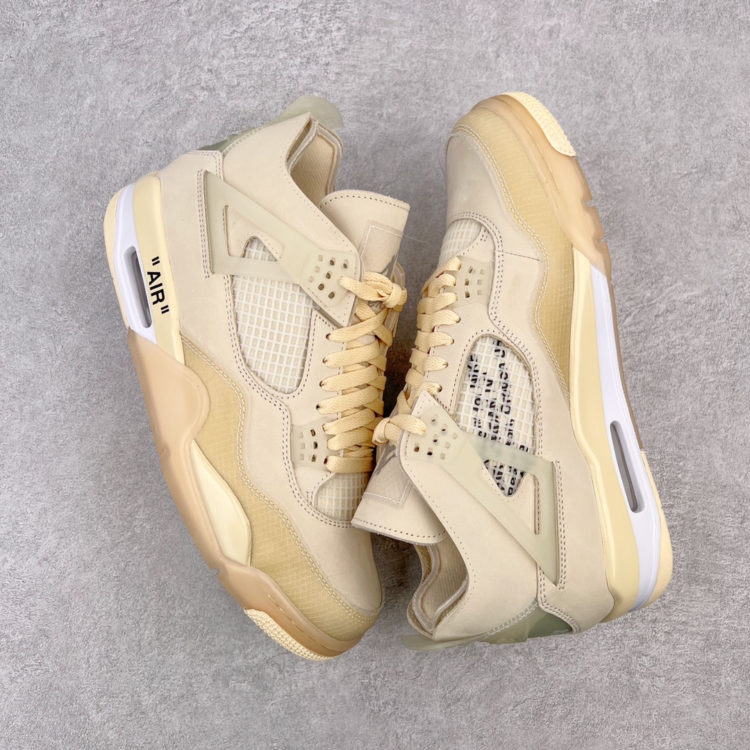 图片[3]-💰480 ＃GX Off-White™ x Air Jordan AJ4 Retro\”Cream/Sail\” OW联名白帆 CV9388-100 圈内最强四代 独家外贸特供尺码含 45.5 49.5 50.5 耗时半年巨作 全套原纸板楦头开发 原厂特供皮料加持 确保原汁原味 完美呈现四代版型 一比一鞋头弧度高度鞋身弧度 数据细节工艺流程均保持原鞋一致 原厂TPU网格鞋带扣 正确内里网布 菱角分明不变形无多余毛边 柔软性质感一致于原鞋 市场唯一原厂鞋扣模具 背面可见隐藏注塑口 原厂织唛标 原厂飞人电绣工艺 尾指中部跳三针 独家绑鞋带手法 印刷中底布 四线拉帮 米色美纹纸贴合固定 进口港宝加持 后跟自然饱满 全鞋荧光划线卡点 追求极致完美 每一双都是工艺品 多重QC质检 超越公司货的品控标准 实实在在的免检产品 尺码：40 40.5 41 42 42.5 43 44 44.5 45 45.5 46 47.5 48.5 49.5 50.5 编码：by5936050-运动鞋