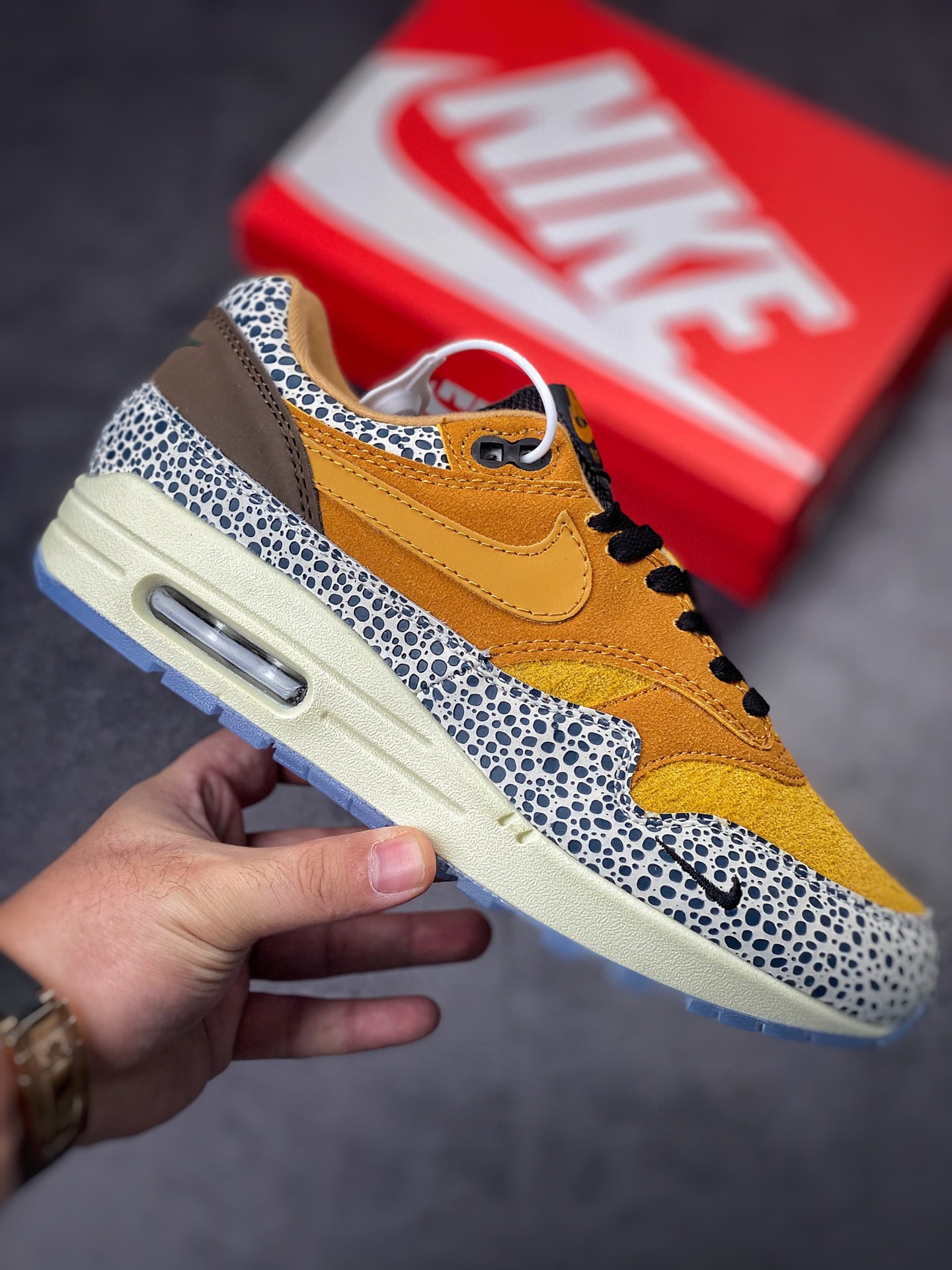 230 Nike Air Max 1 2022复刻灰黄石斑复古休闲跑步鞋 665873-200