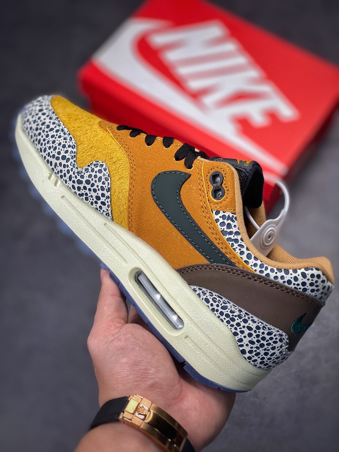 230 Nike Air Max 1 2022复刻灰黄石斑复古休闲跑步鞋 665873-200