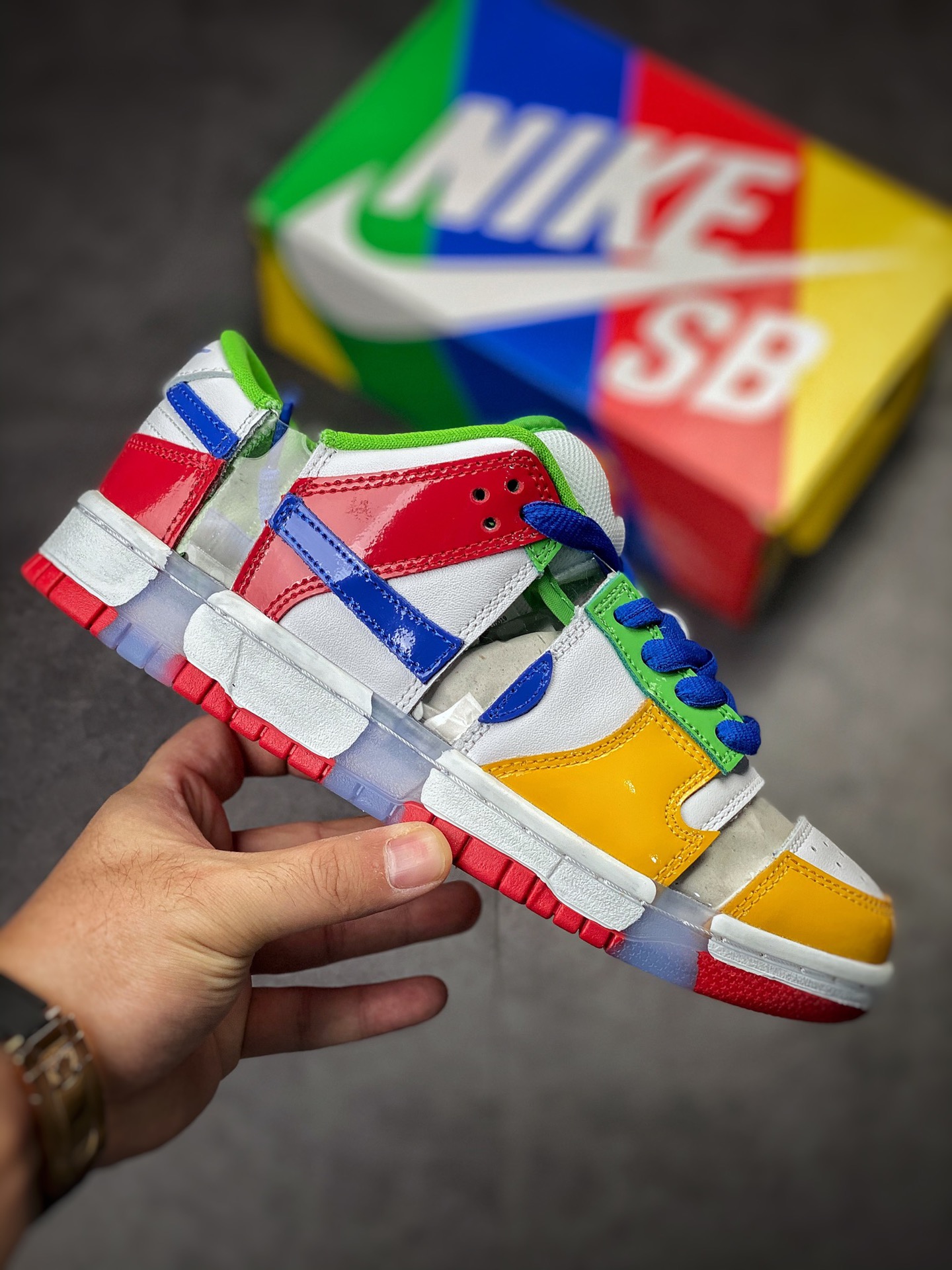 360 Nike SB Dunk Low 透明切割 白黄蓝 纯原大厂出品 FD8777-100