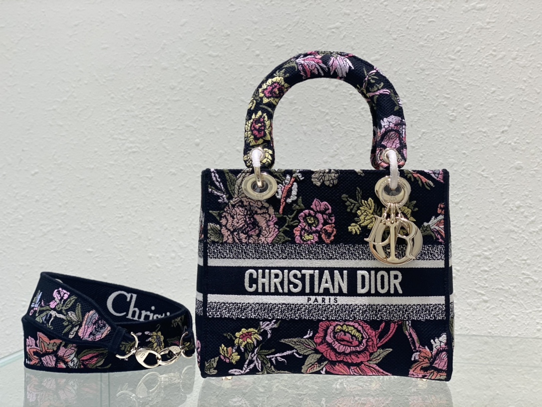 Dior Bags Handbags Black Gold Embroidery Lady