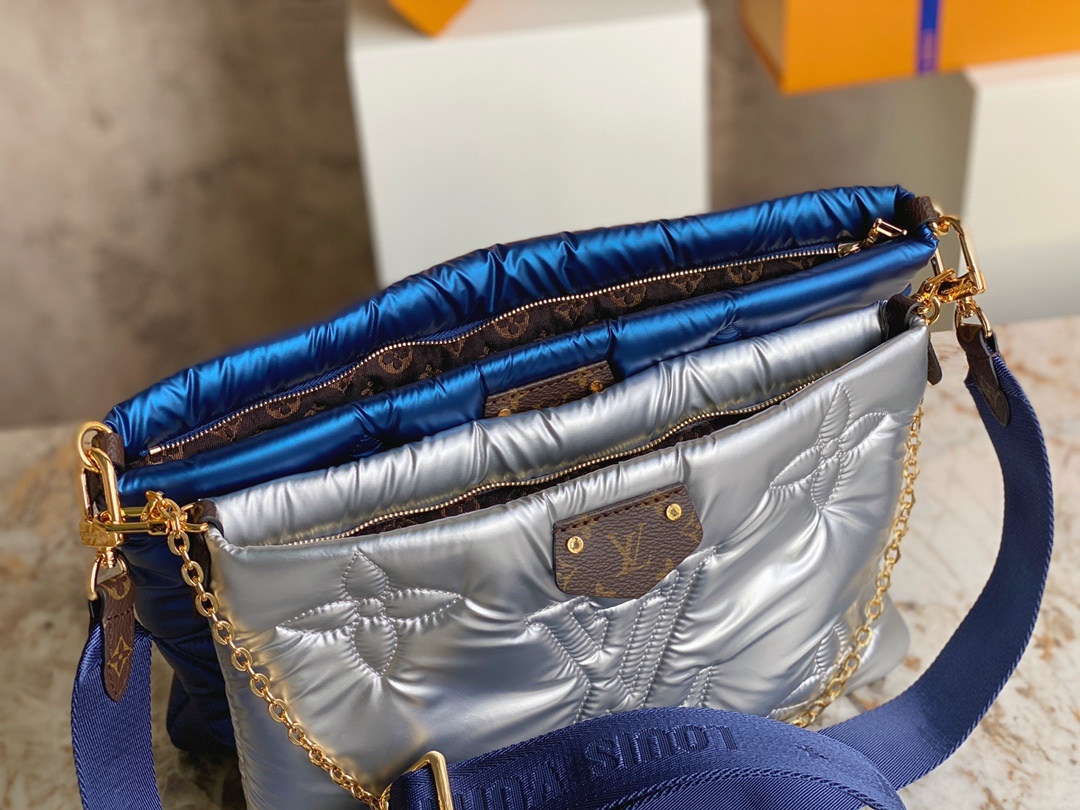 顶级原单M21057蓝色/银色羽绒三件套系列MAXIMULTIPOCHETTEACCESSOIRES手袋