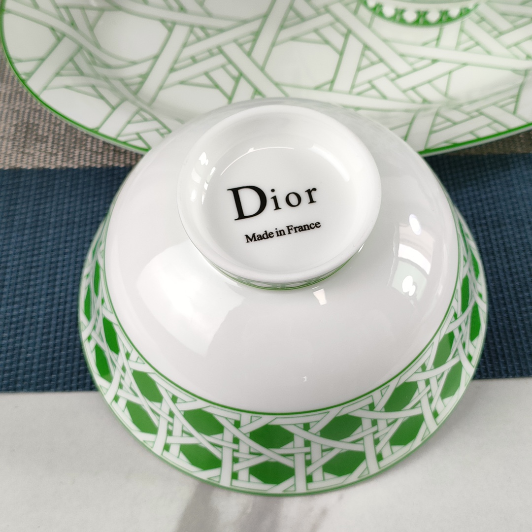 Dior_迪奥# 绿色_网格纹 ‖ 34件 餐具套装 7