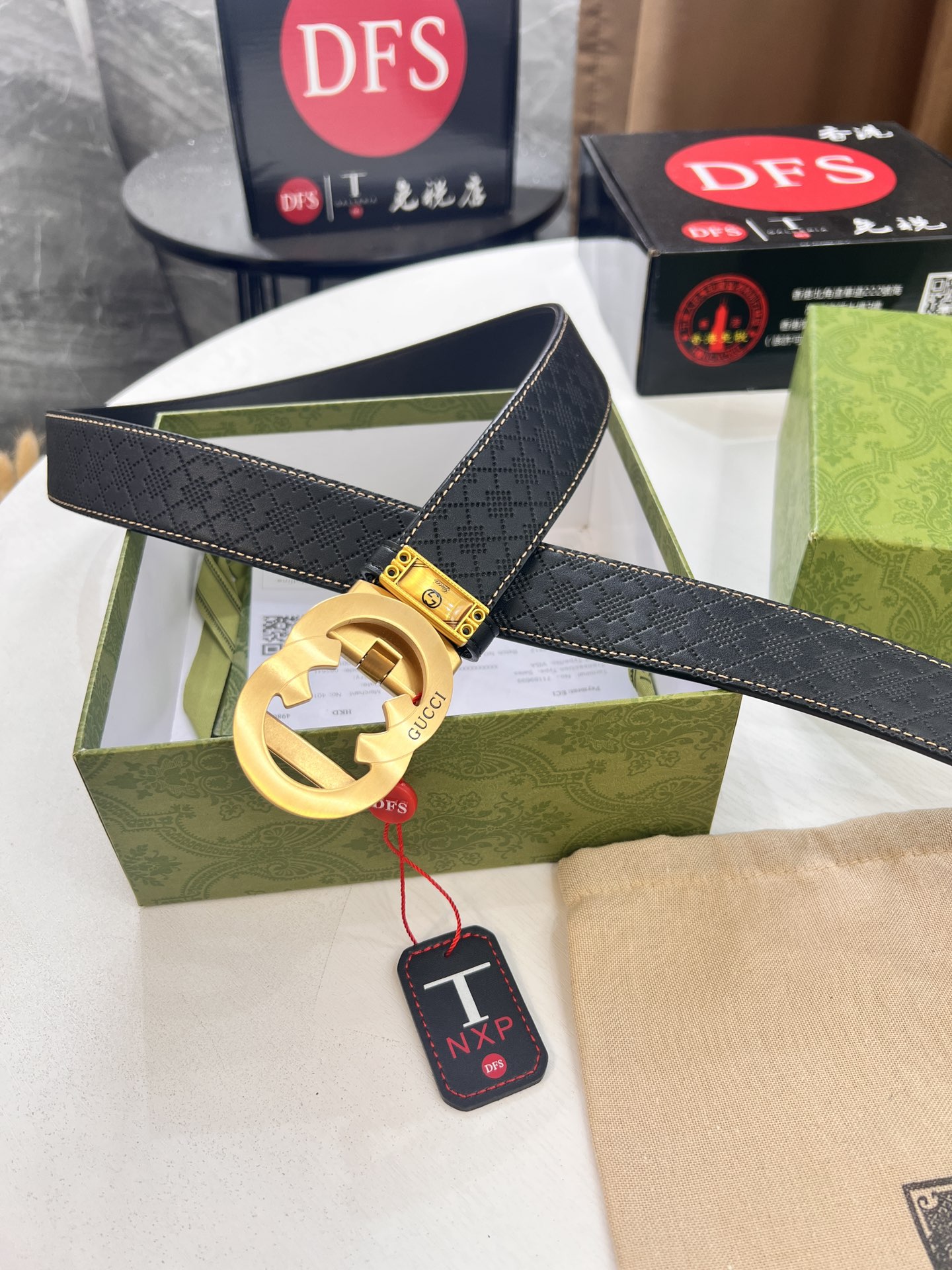 古奇GUCCi自动扣皮带新款 GG压花头层牛皮精钢外穿五金宽度3.5cm