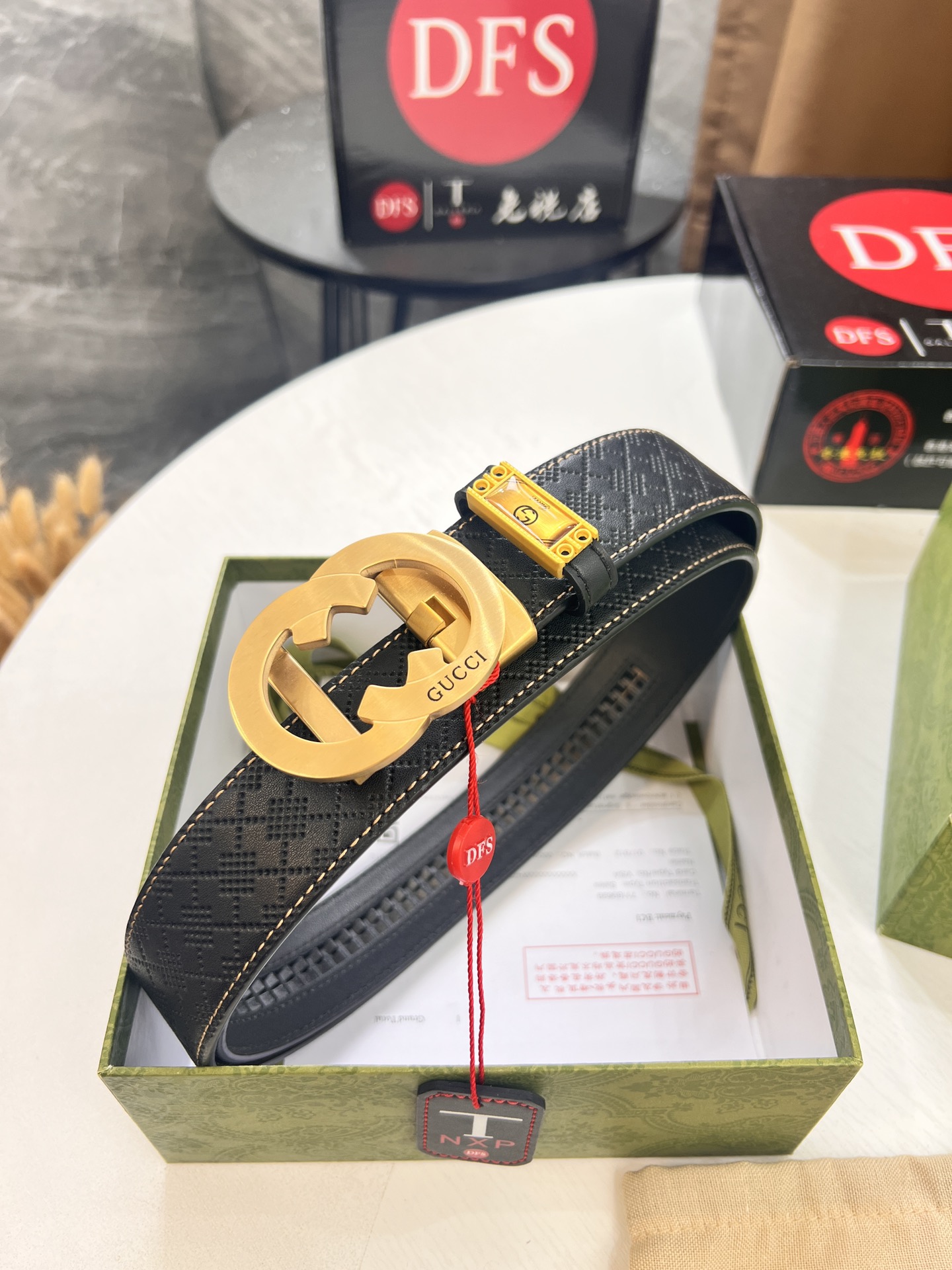 古奇GUCCi自动扣皮带新款 GG压花头层牛皮精钢外穿五金宽度3.5cm