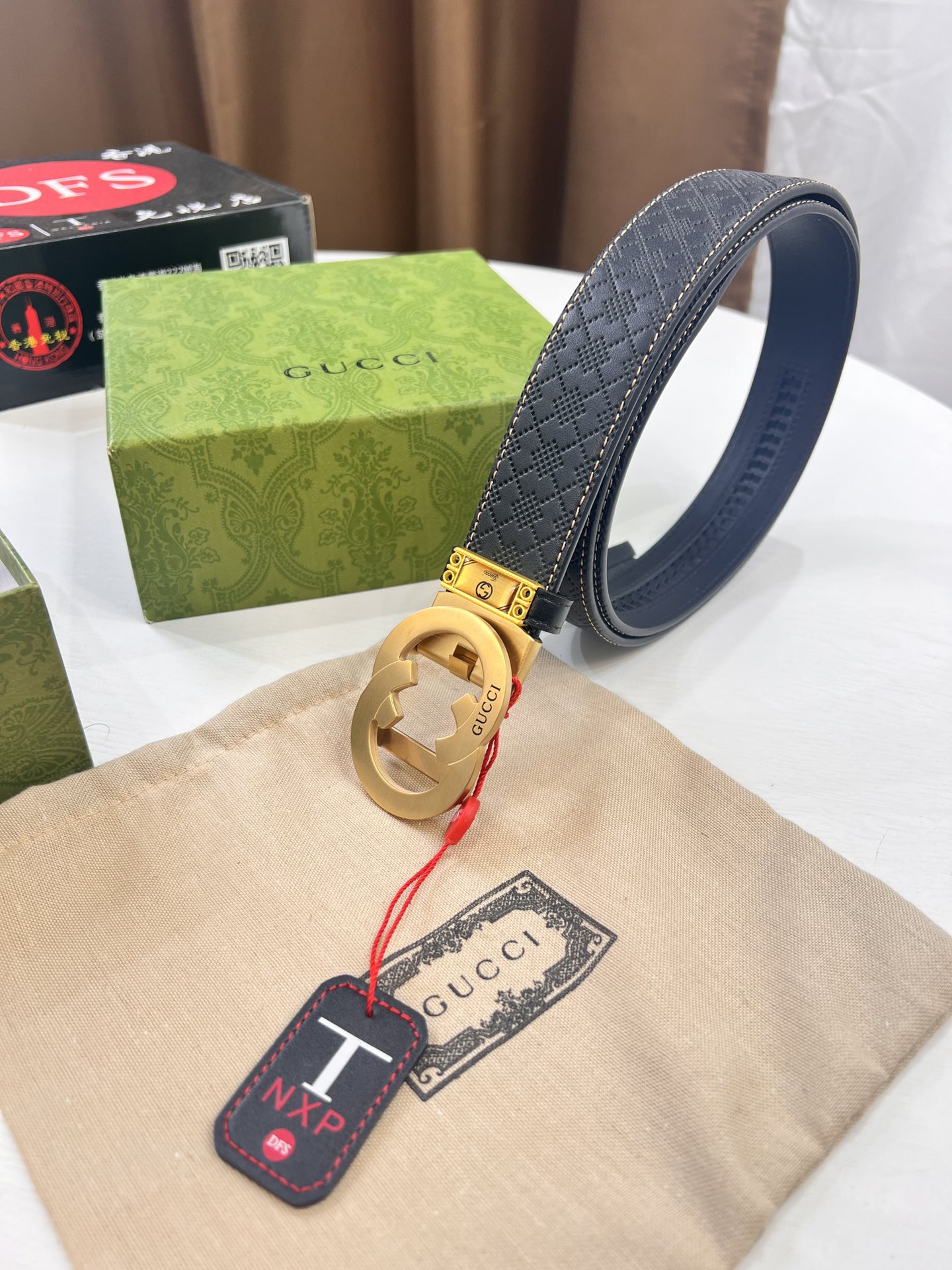 古奇GUCCi自动扣皮带新款 GG压花头层牛皮精钢外穿五金宽度3.5cm