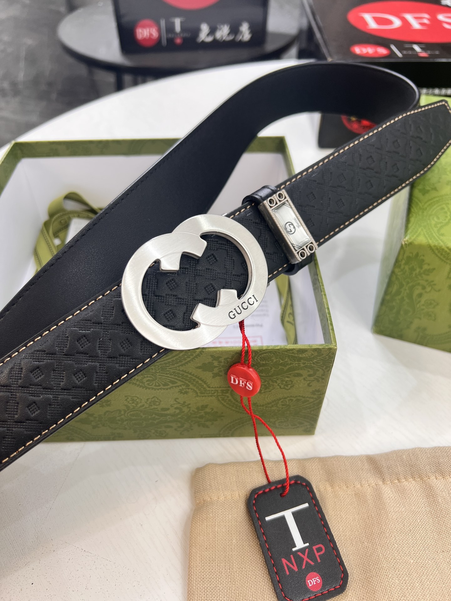 古奇GUCCi自动扣皮带 新款 GG压花头层牛皮 顶级品质商务正装 古奇自动皮带滑轨手感柔软