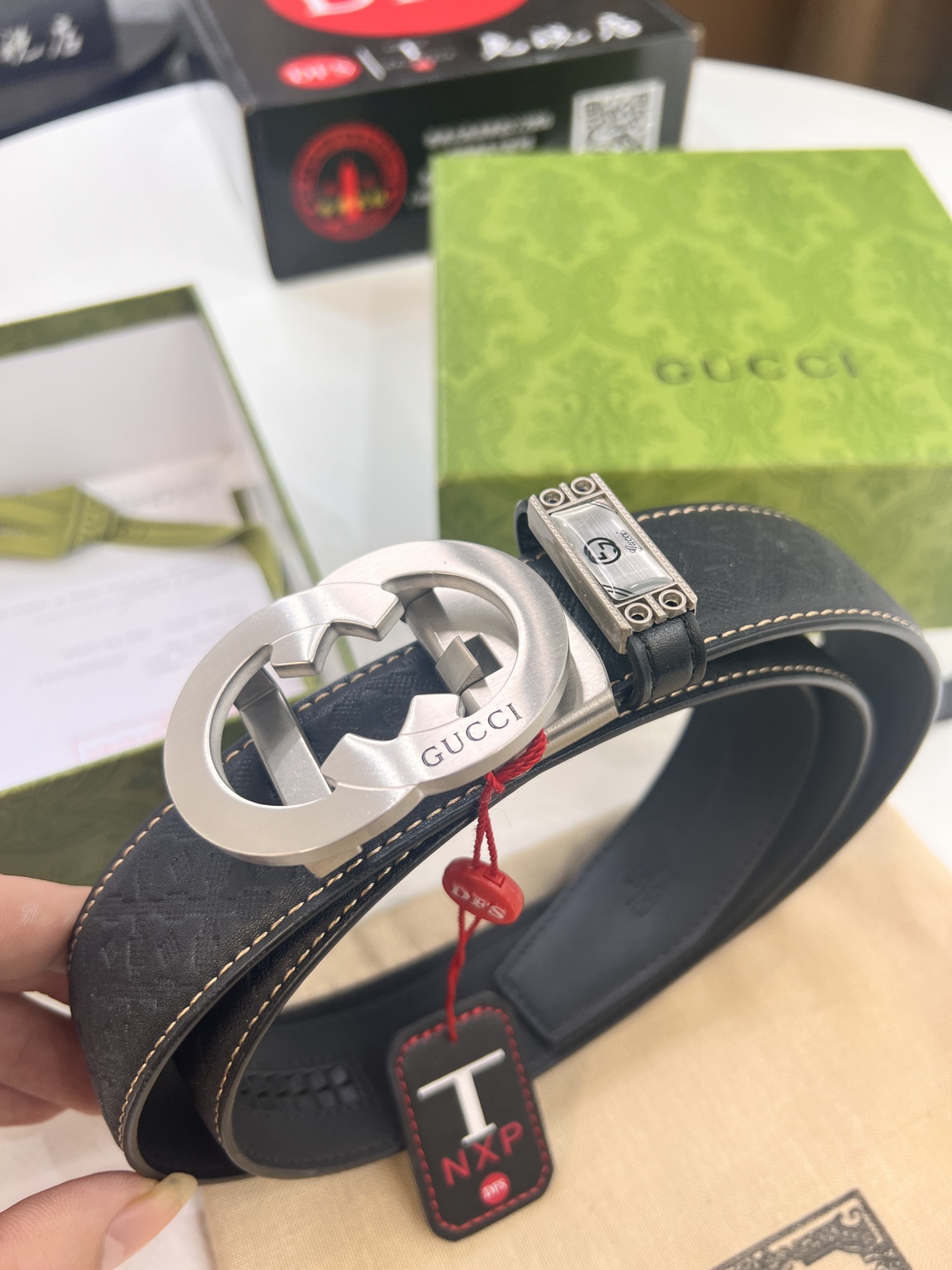 古奇GUCCi自动扣皮带 新款 GG压花头层牛皮 顶级品质商务正装 古奇自动皮带滑轨手感柔软