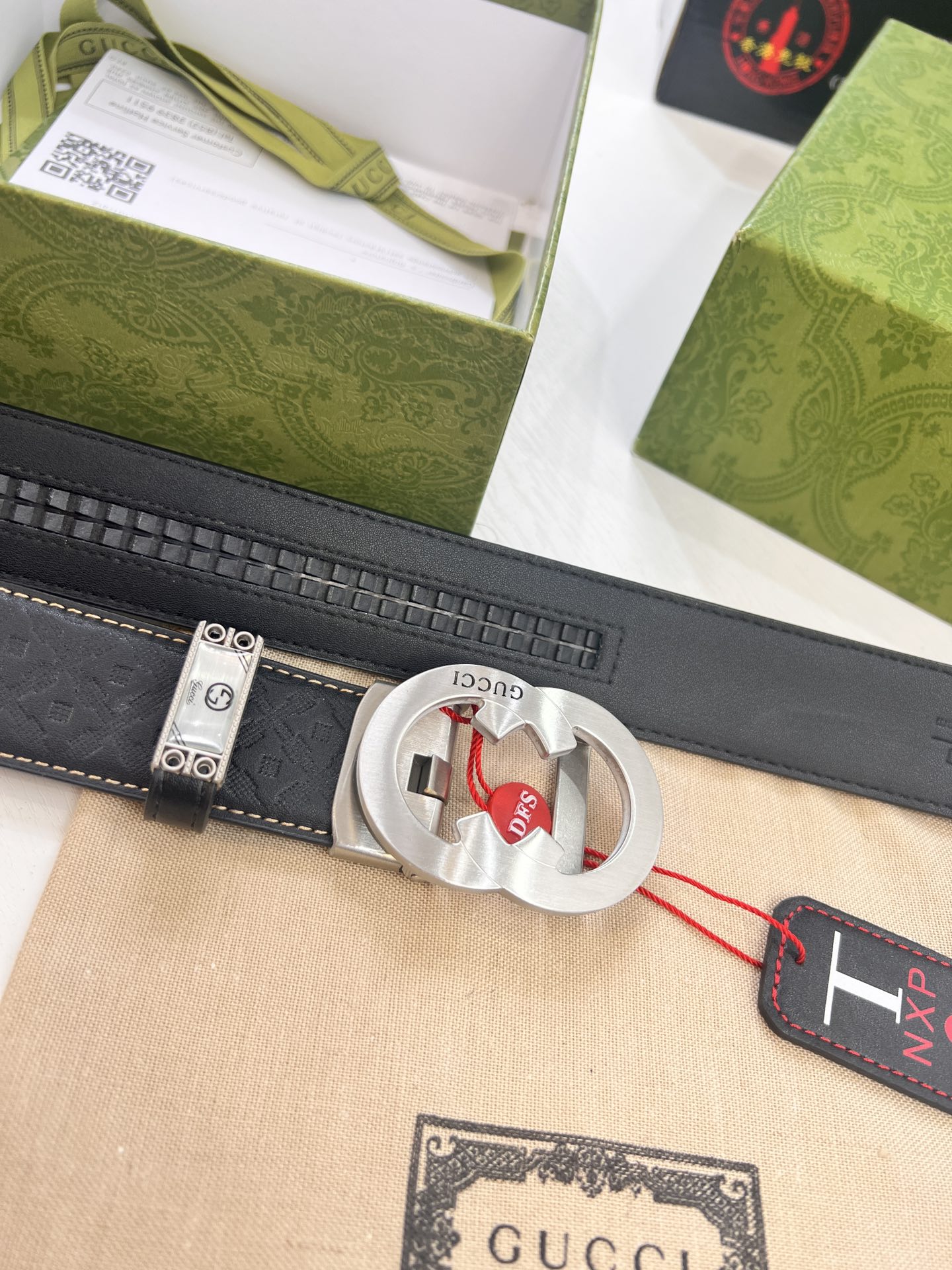 古奇GUCCi自动扣皮带 新款 GG压花头层牛皮 顶级品质商务正装 古奇自动皮带滑轨手感柔软
