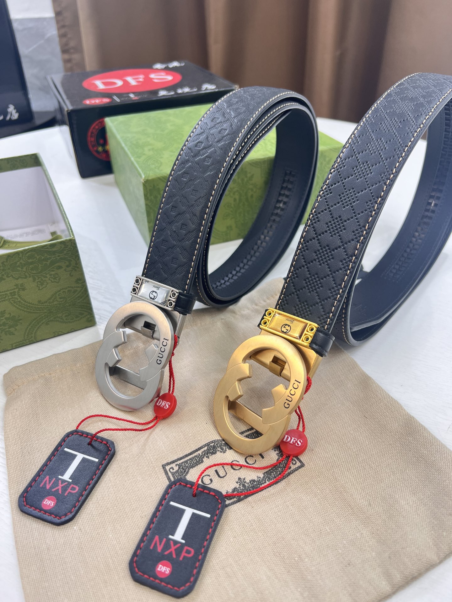 古奇GUCCi自动扣皮带 新款 GG压花头层牛皮 顶级品质商务正装 古奇自动皮带滑轨手感柔软