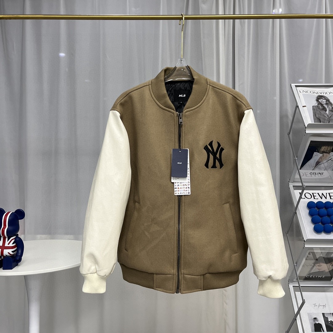 200 MLB/NY洋基队专柜刺绣复古毛呢棒球棉服情侣夹克外套