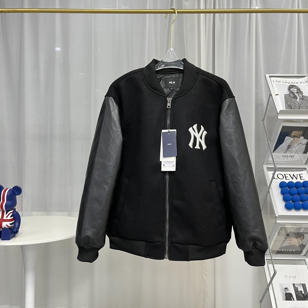 200 MLB/NY洋基队专柜刺绣复古毛呢棒球棉服情侣夹克外套