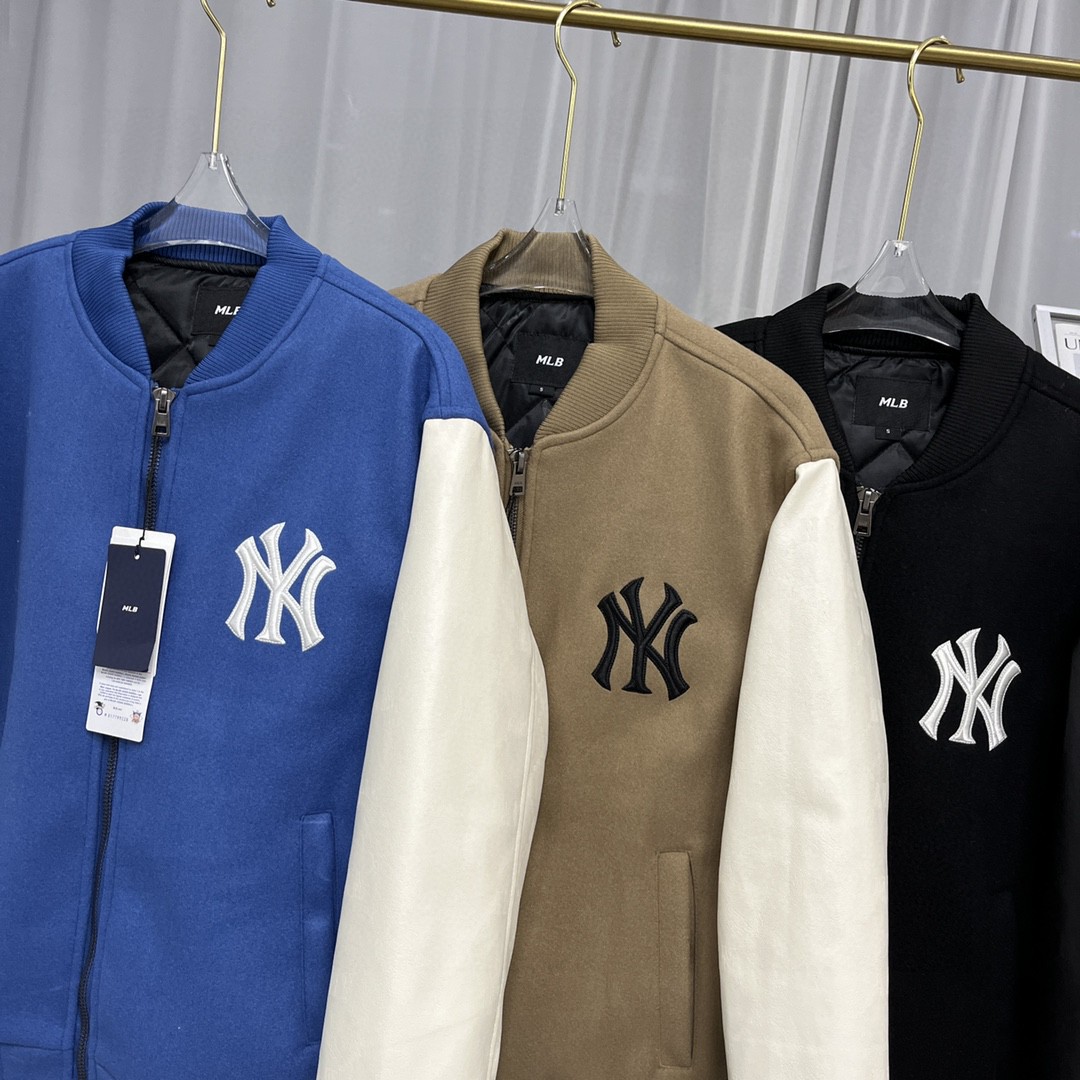 200 MLB/NY洋基队专柜刺绣复古毛呢棒球棉服情侣夹克外套