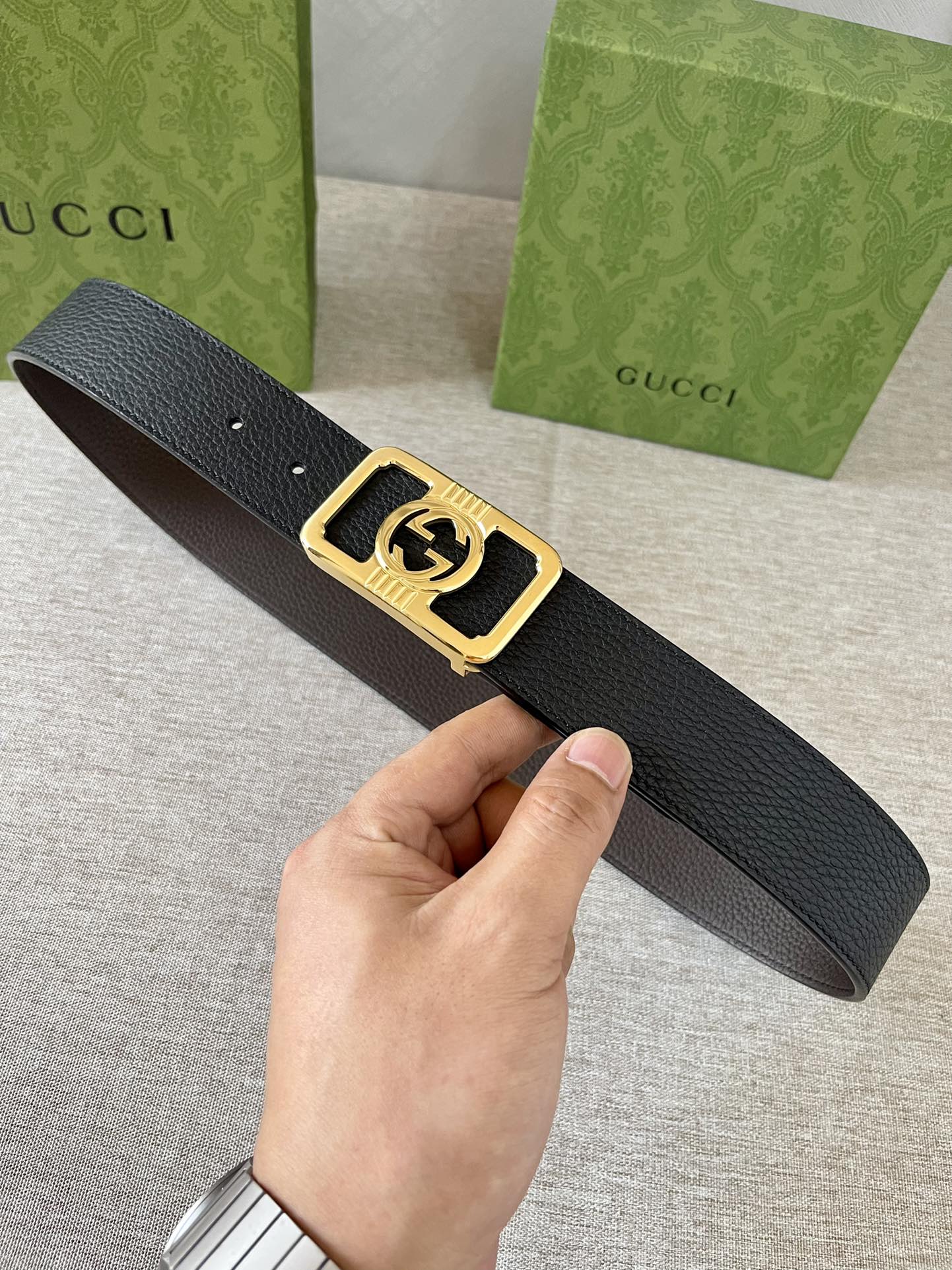 古驰原厂进口双面荔枝纹小牛皮头层黑色