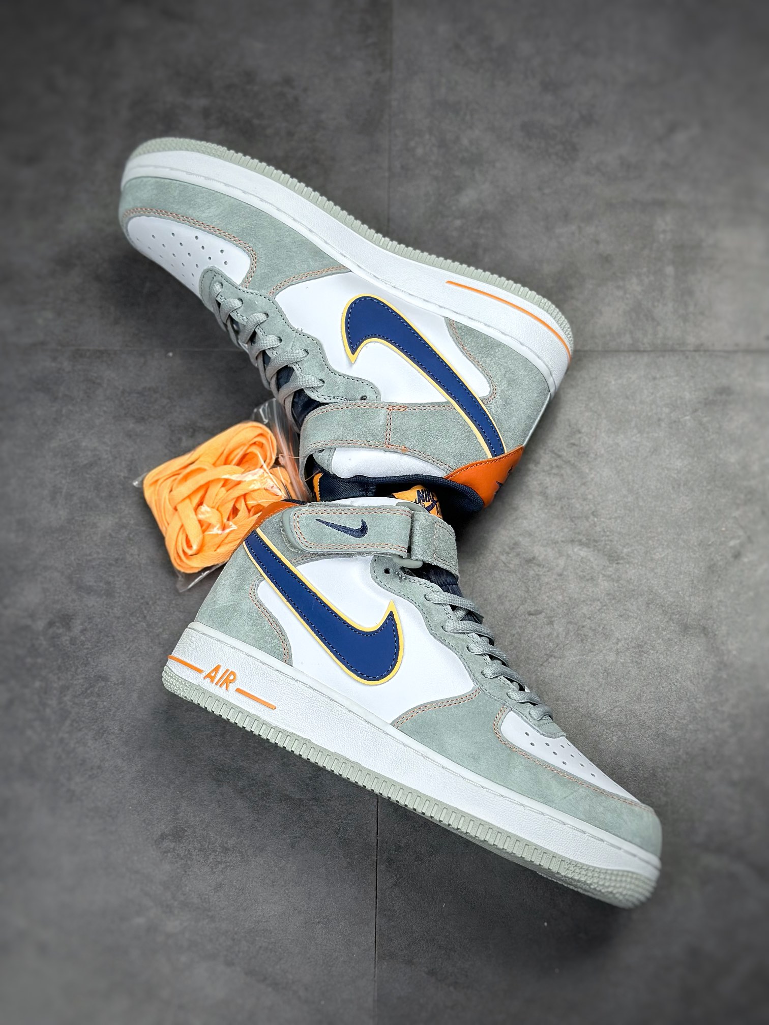 250 Nike Air Force 1 Mid 麂皮灰蓝橙 CQ5059-203