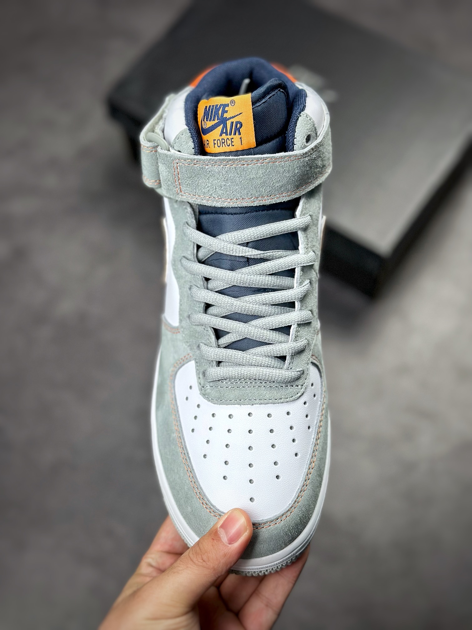 250 Nike Air Force 1 Mid 麂皮灰蓝橙 CQ5059-203