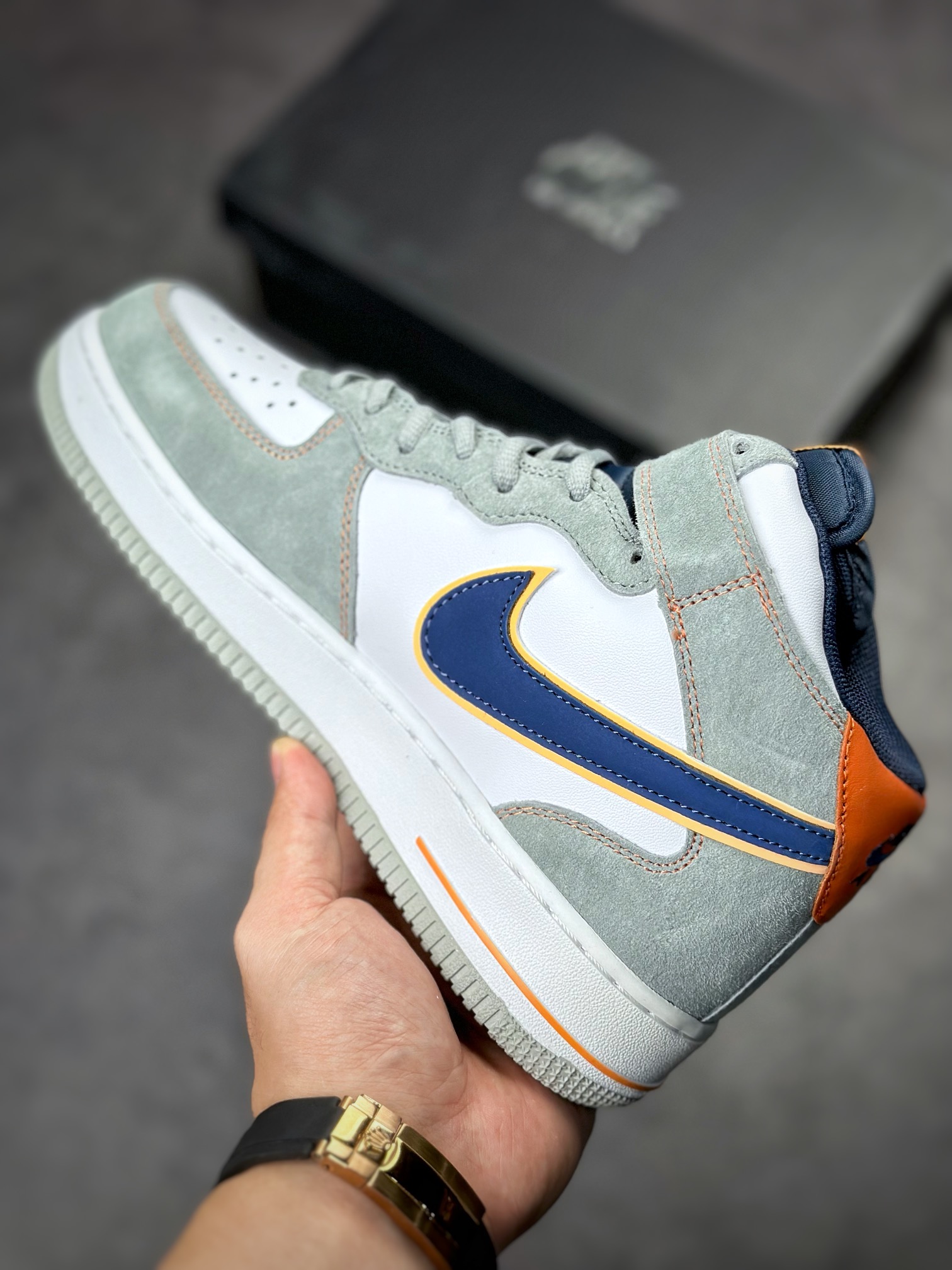 250 Nike Air Force 1 Mid 麂皮灰蓝橙 CQ5059-203