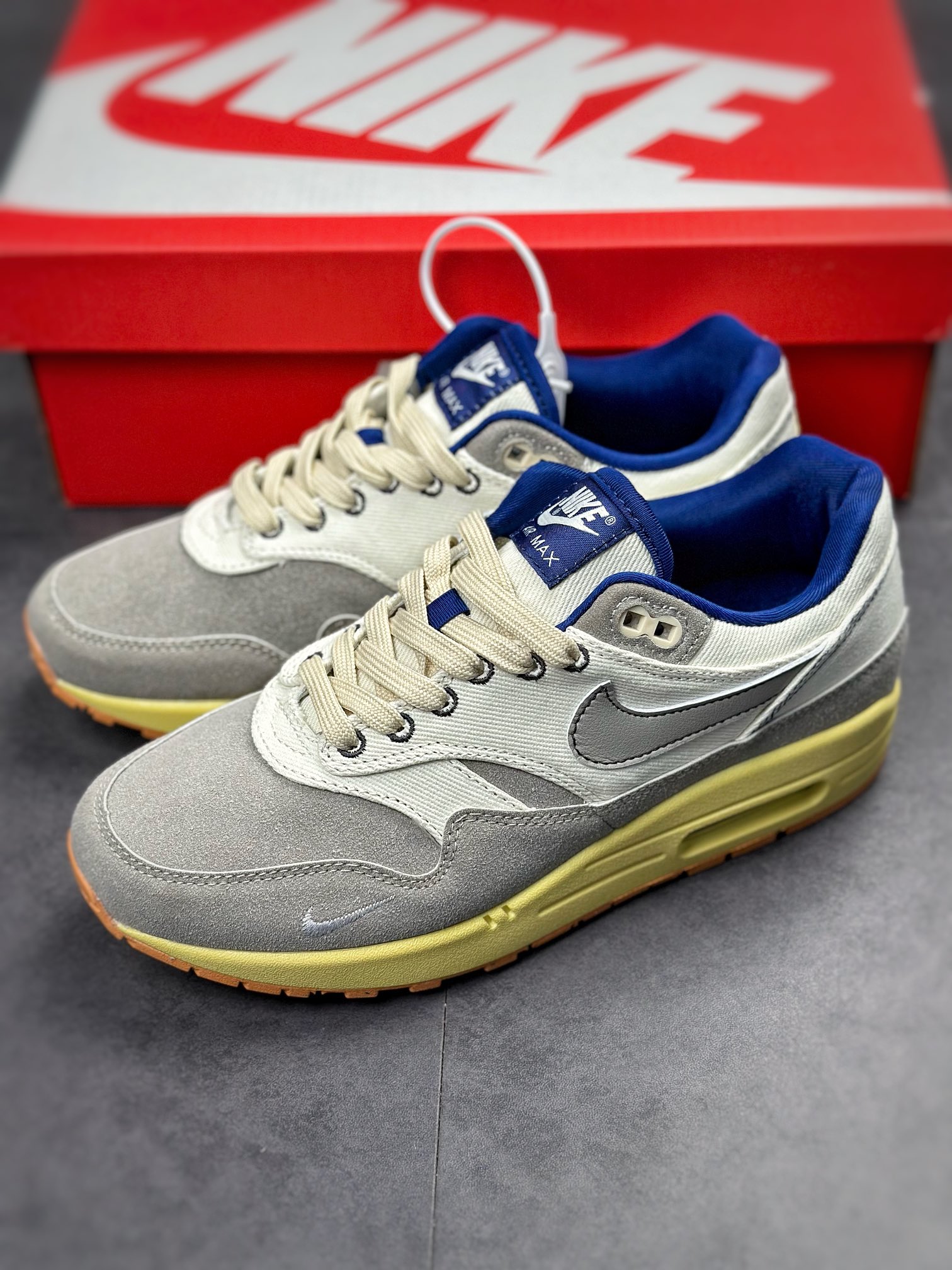 230 Nike Air Max 1 2022复刻 灰白帆布 复古休闲跑步鞋 DV3050-500