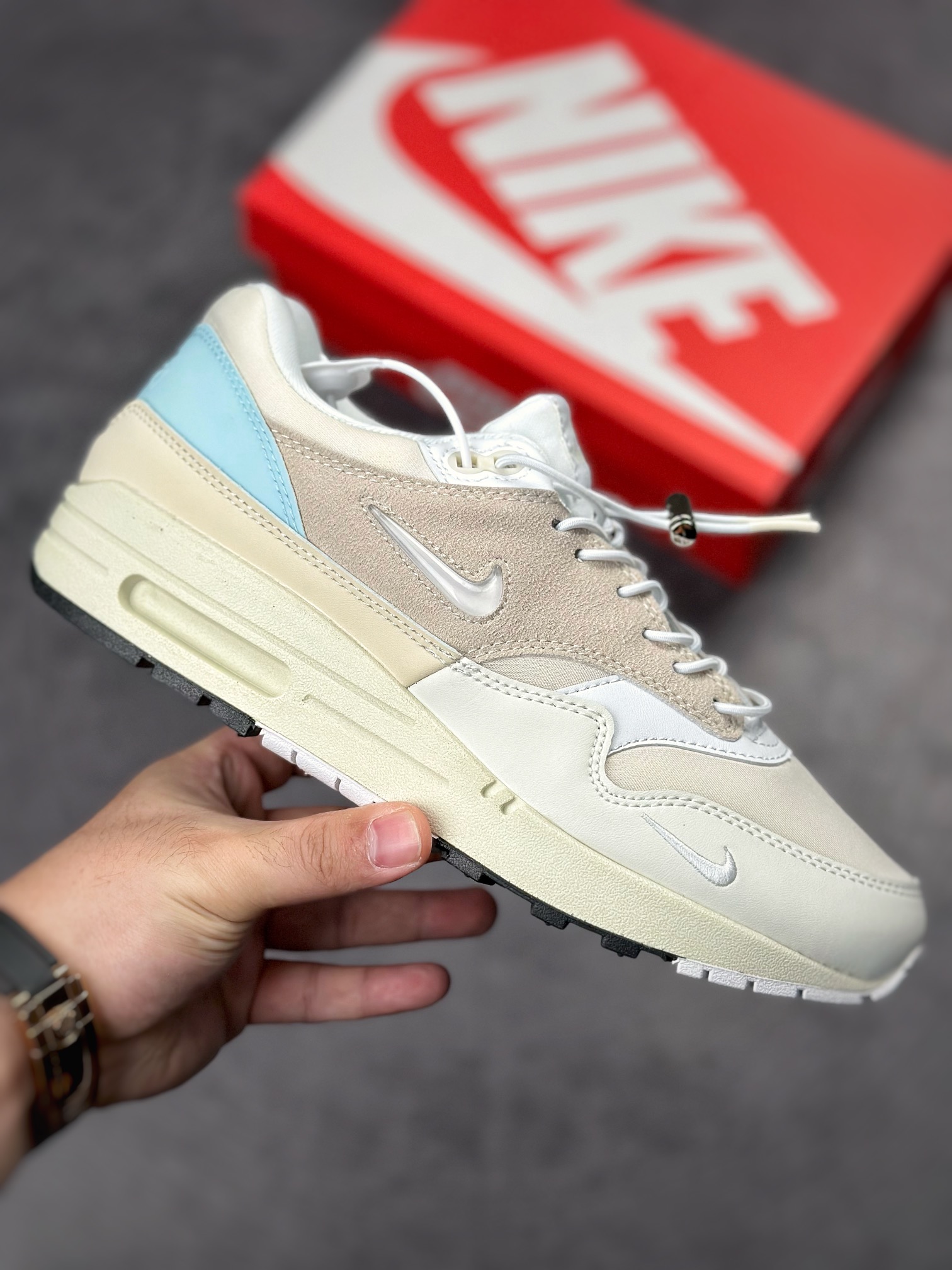 230 Nike Air Max 1 2022复刻 米白蓝复古休闲跑步鞋 DZ5317-121