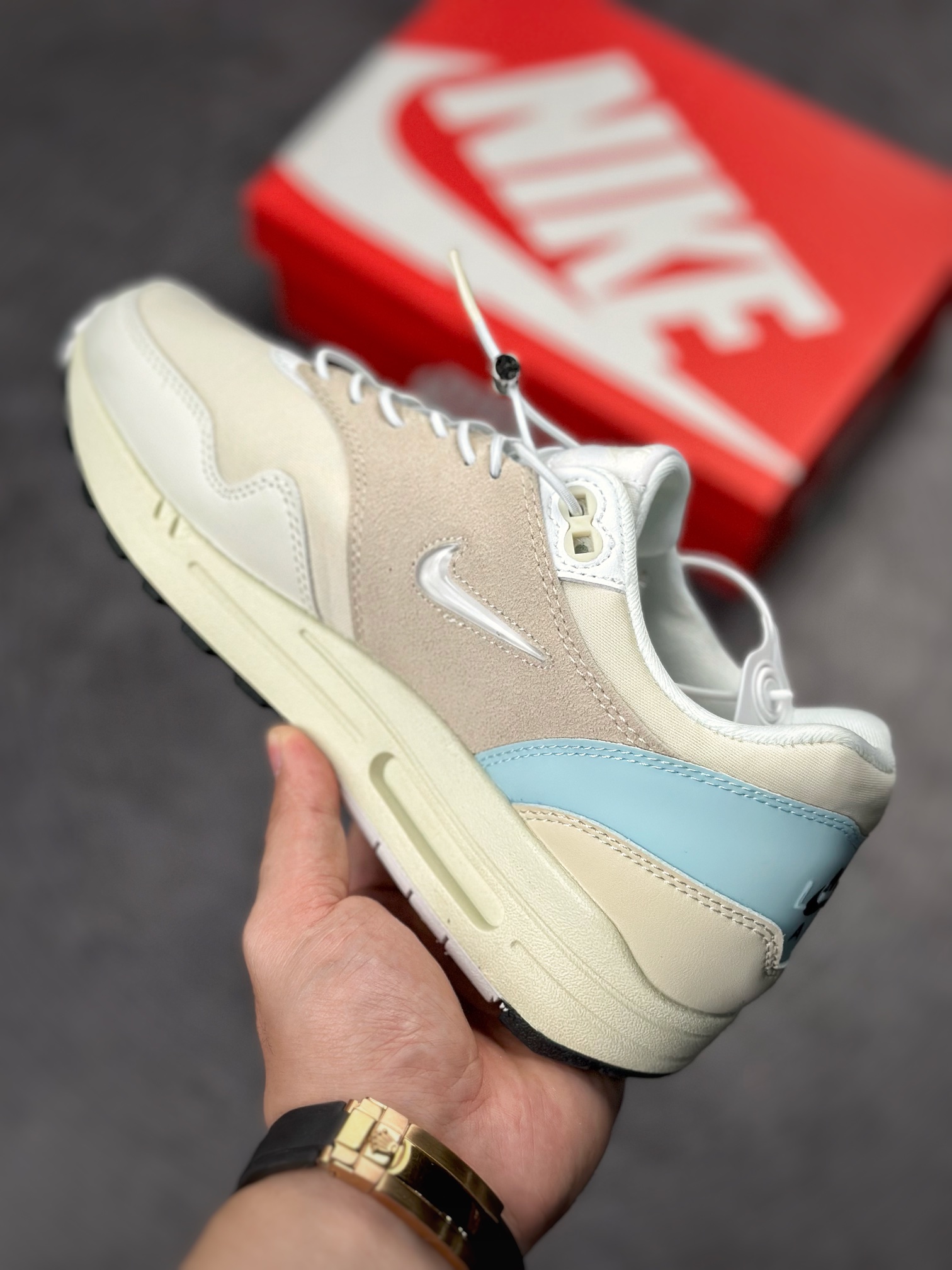230 Nike Air Max 1 2022复刻 米白蓝复古休闲跑步鞋 DZ5317-121