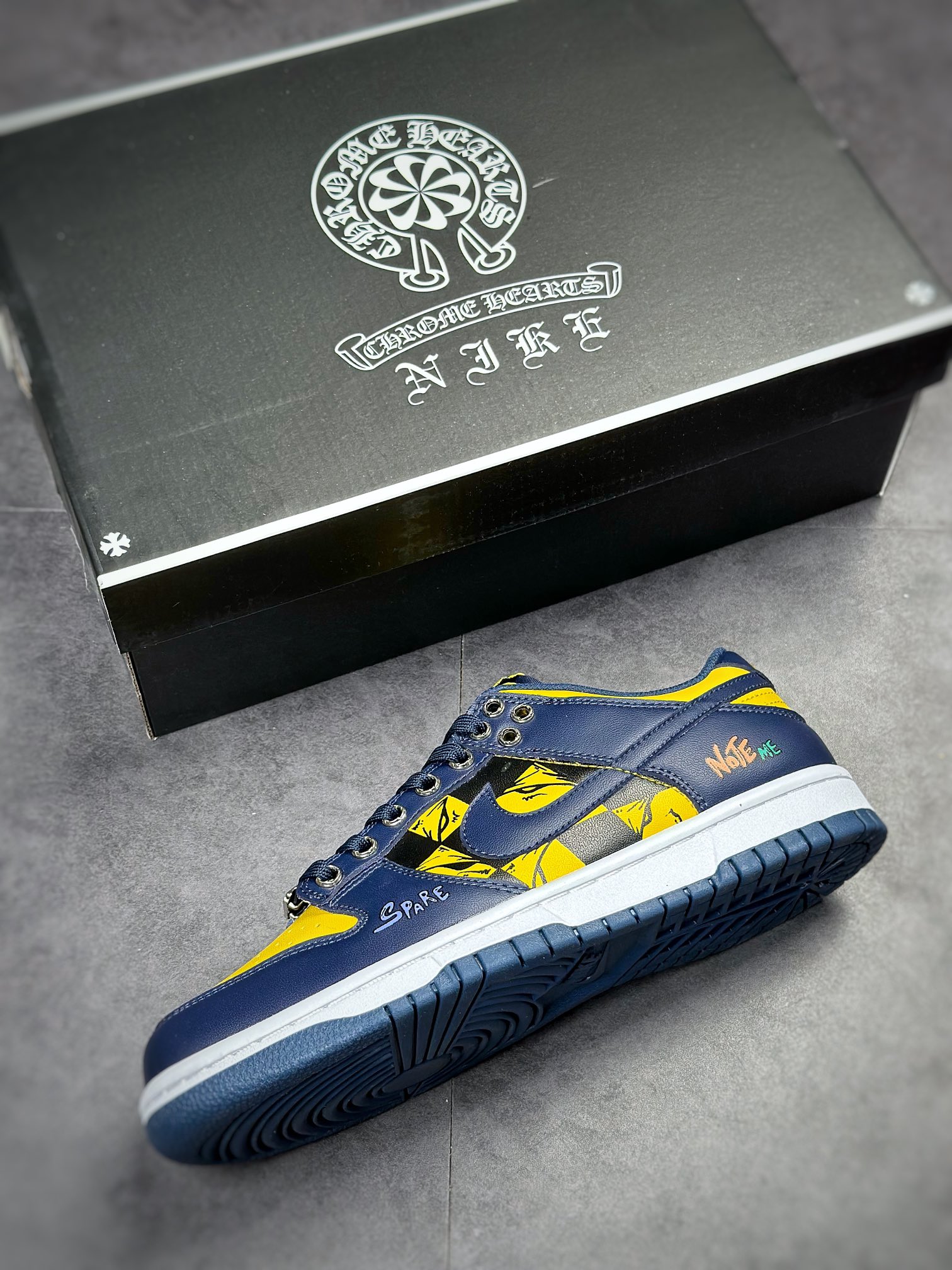 240 Chrome Hearts x Nike Dunk Low Retro 克罗心联名黄蓝格子涂鸦DD1391-700