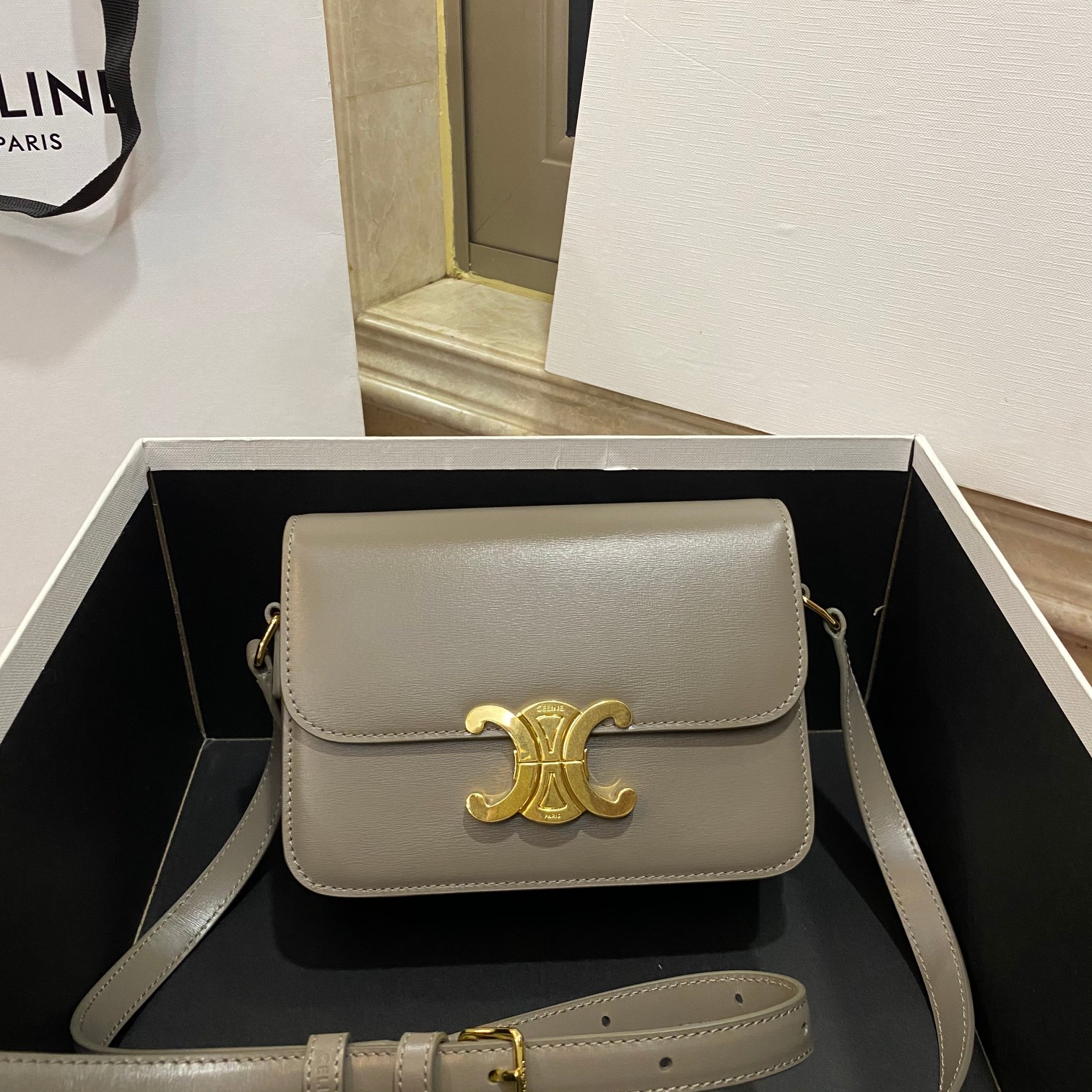 Celine Teen Triomphe Bag in Smooth Calfskin with Adjustable Shoulder Strap 2 a1668061123719 0673