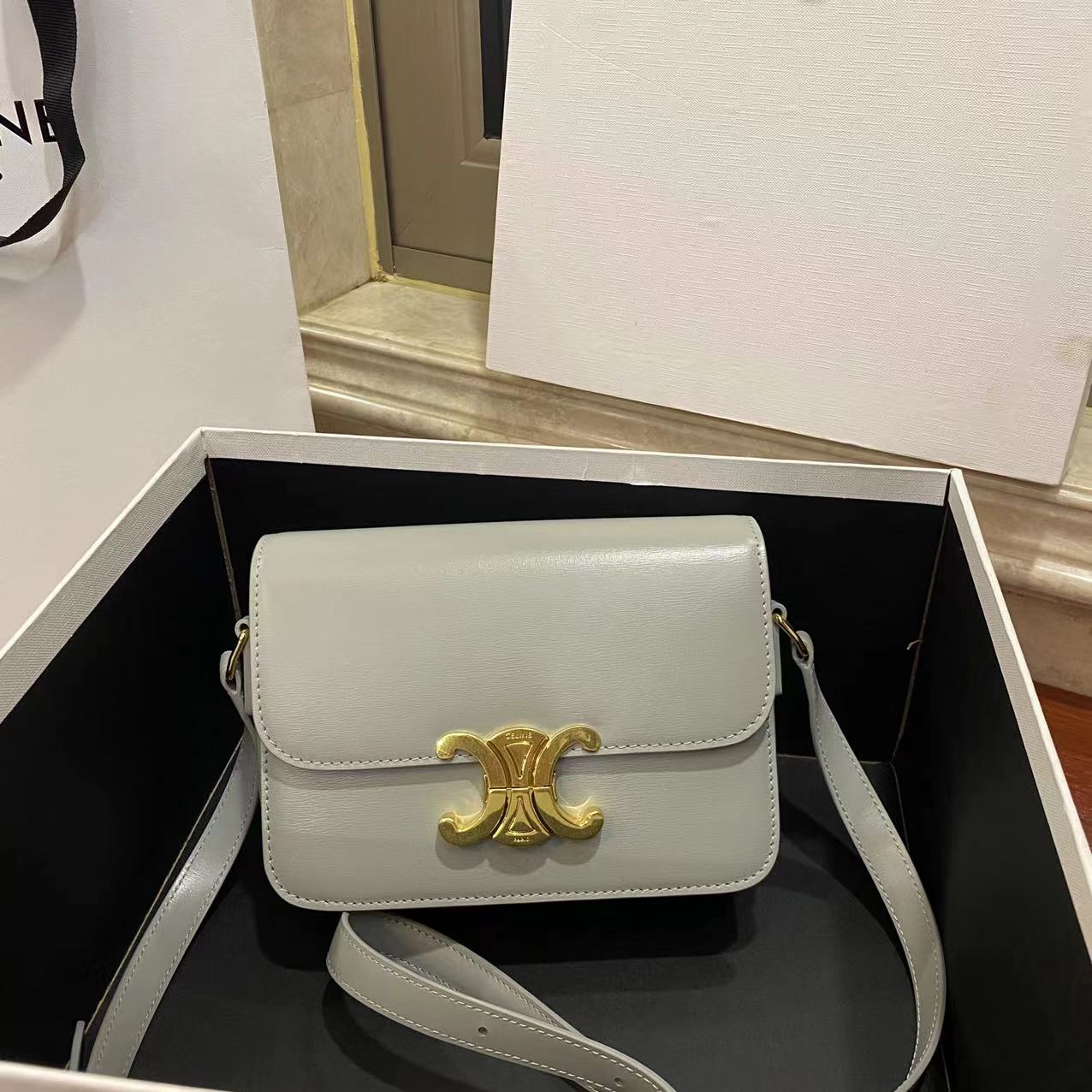 Celine Teen Triomphe Bag - Crossbody, Shoulder Bag - Gray Leather 1 a1668061464695 7006