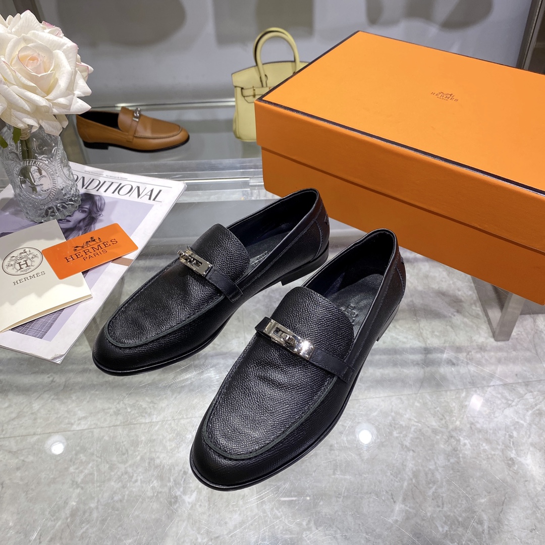Hermes Kelly Shoes Loafers Cowhide Genuine Leather Sheepskin