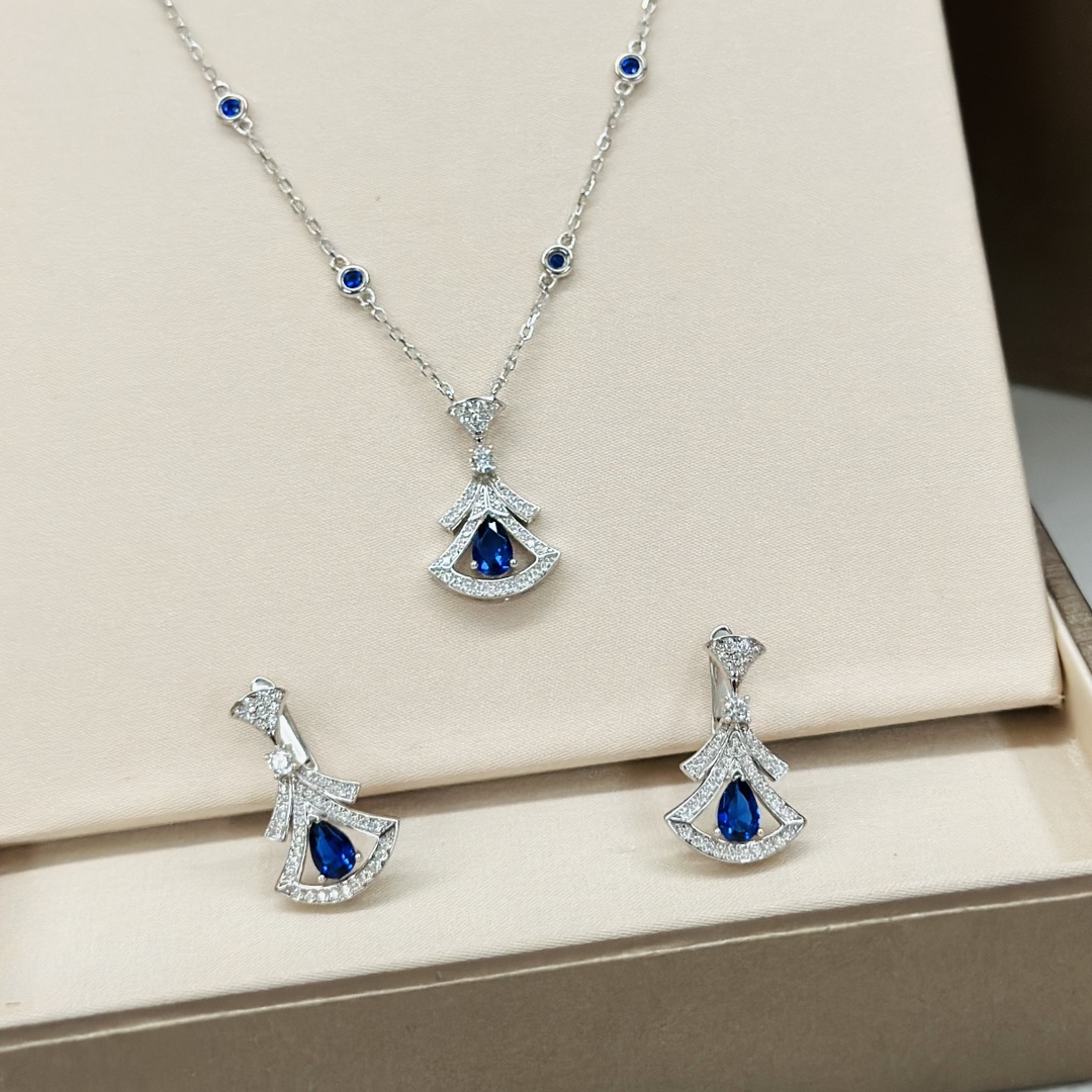 Bvlgari Jewelry Earring Necklaces & Pendants Blue Openwork 925 Silver