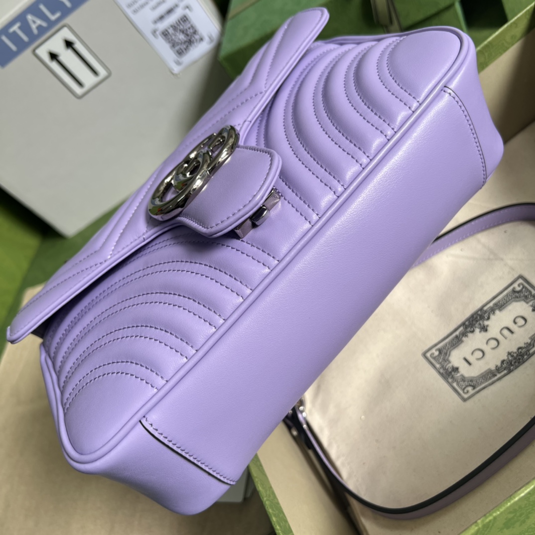 GG Marmont 446744 浅紫色原厂皮包，全套绿色包装，百搭款式
