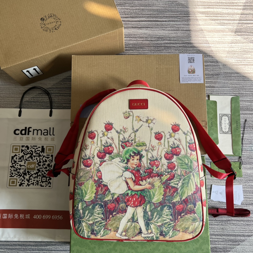 GUCCI детский рюкзак с принтом феи, канвас Supreme с красной окантовкой