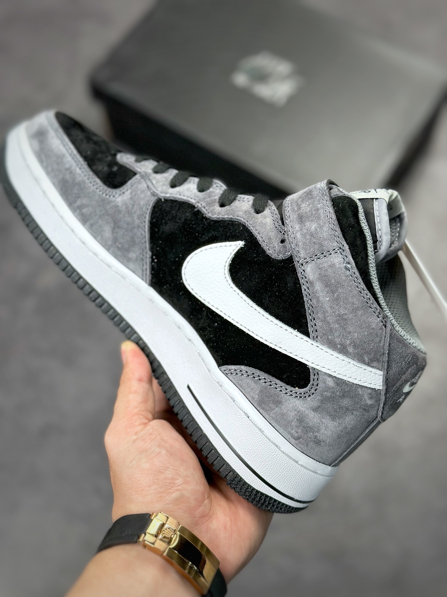 Nike Air Force 1 Mid gray black suede QT3369-996