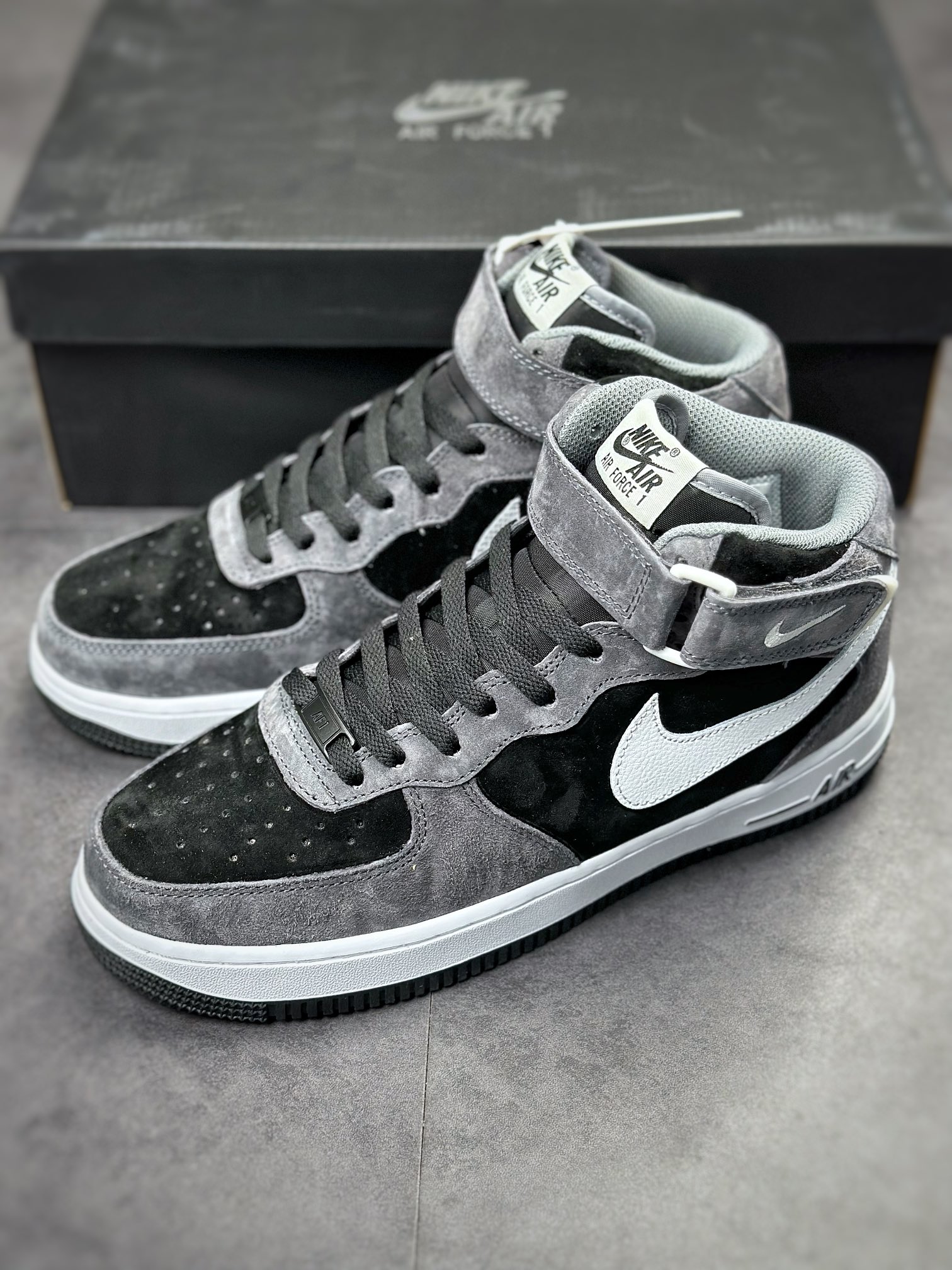 Nike Air Force 1 Mid gray black suede QT3369-996