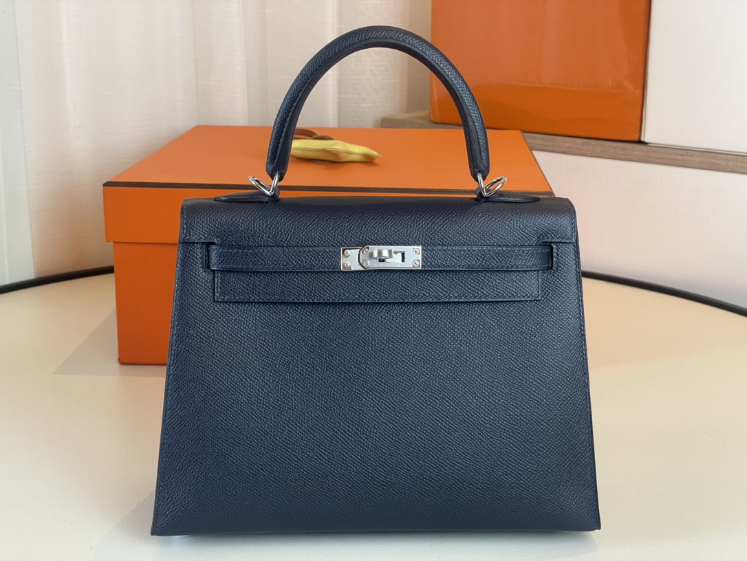 Hermes Kelly Handbags Crossbody & Shoulder Bags Blue Silver Hardware Epsom