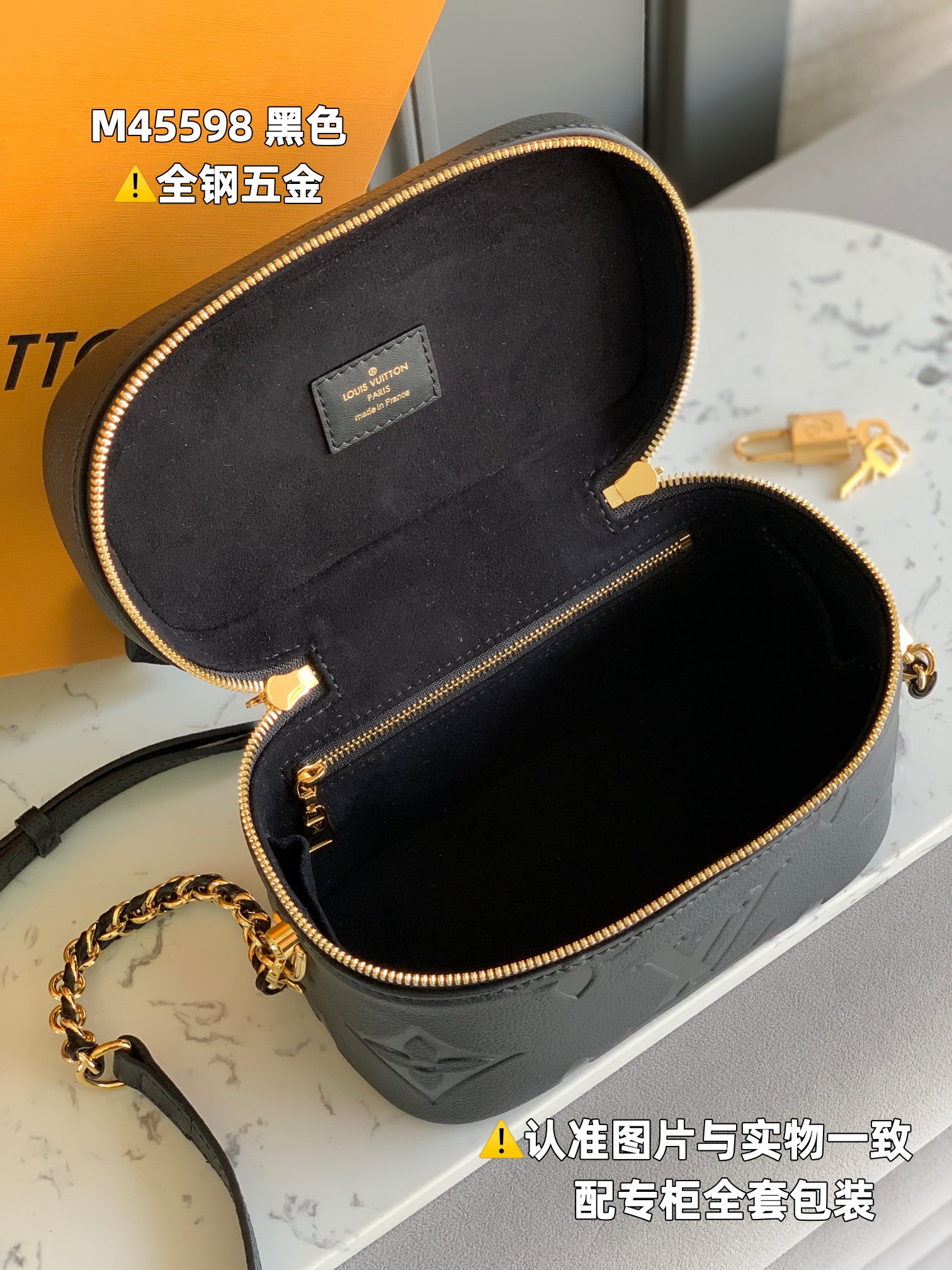 全钢MB厂M45598黑色压花芯片版皮料是意大利A级皮料是在于品质五金面料手工油边A级出品图片跟产品一致