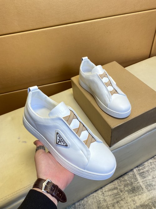 Prada Men's White Leather Slip-On Sneakers, Comfortable and Stylish