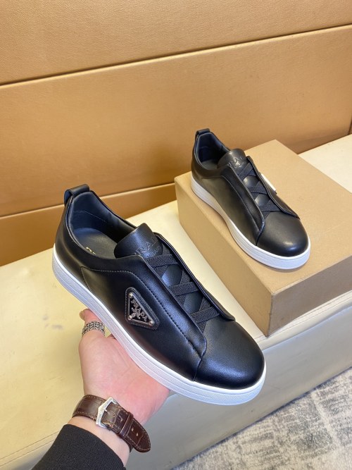 Prada Men's Black Leather Slip-On Sneakers With Lace-Up Detail 1 Prada Men's Black Leather Slip-On Sneakers With Lace-Up Detail