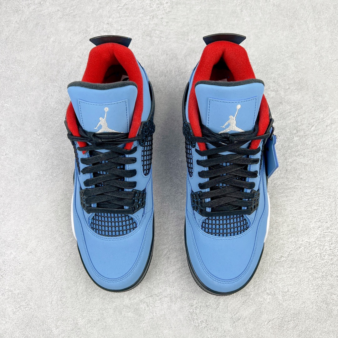 图片[2]-零售💰260 ＃KZ神版福利回馈‼Travis Scott x Air Jordan AJ4 TS联名冰蓝 308497-406 独家外贸特供尺码含 45.5 49.5 50.5 国内外口碑最好最推荐的产品 市场中端王者 亲自操刀耗时半年巨作 全套原纸板楦头开发 确保原汁原味 完美呈现四代版型 一比一鞋头弧度高度鞋身弧度 此版本只针对中端市场 皮料材质有所更替 其他数据细节工艺流程均保持一致 绝不口嗨 细节品控鞋型随意秒杀市面3XX 4XX 原厂TPU网格鞋带扣 正确内里网布 菱角分明不变形无多余毛边 柔软性质感一致于原鞋 市场唯一原厂鞋扣模具 背面可见隐藏注塑口 原厂织唛标 原厂飞人电绣工艺 尾指中部跳三针 独家绑鞋带手法 印刷中底布 四线拉帮 米色美纹纸贴合固定 进口港宝加持 后跟自然饱满 全鞋荧光划线卡点 追求极致完美 每一双都是工艺品 多重QC质检 超越公司货的品控标准 实实在在的免检产品 尺码：40 40.5 41 42 42.5 43 44 44.5 45 45.5 46 47.5 48.5 49.5 50.5 编码：by2936060-运动鞋